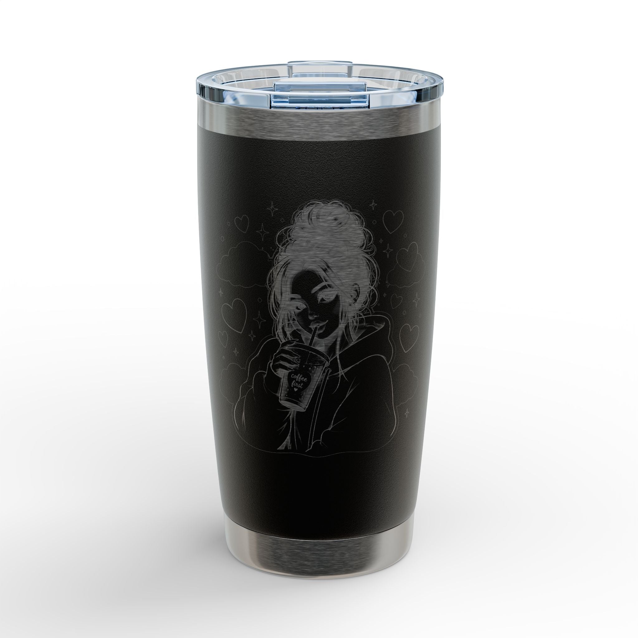 20oz Engraved Tumbler — Cute Girl Drinking Coffee Sketch