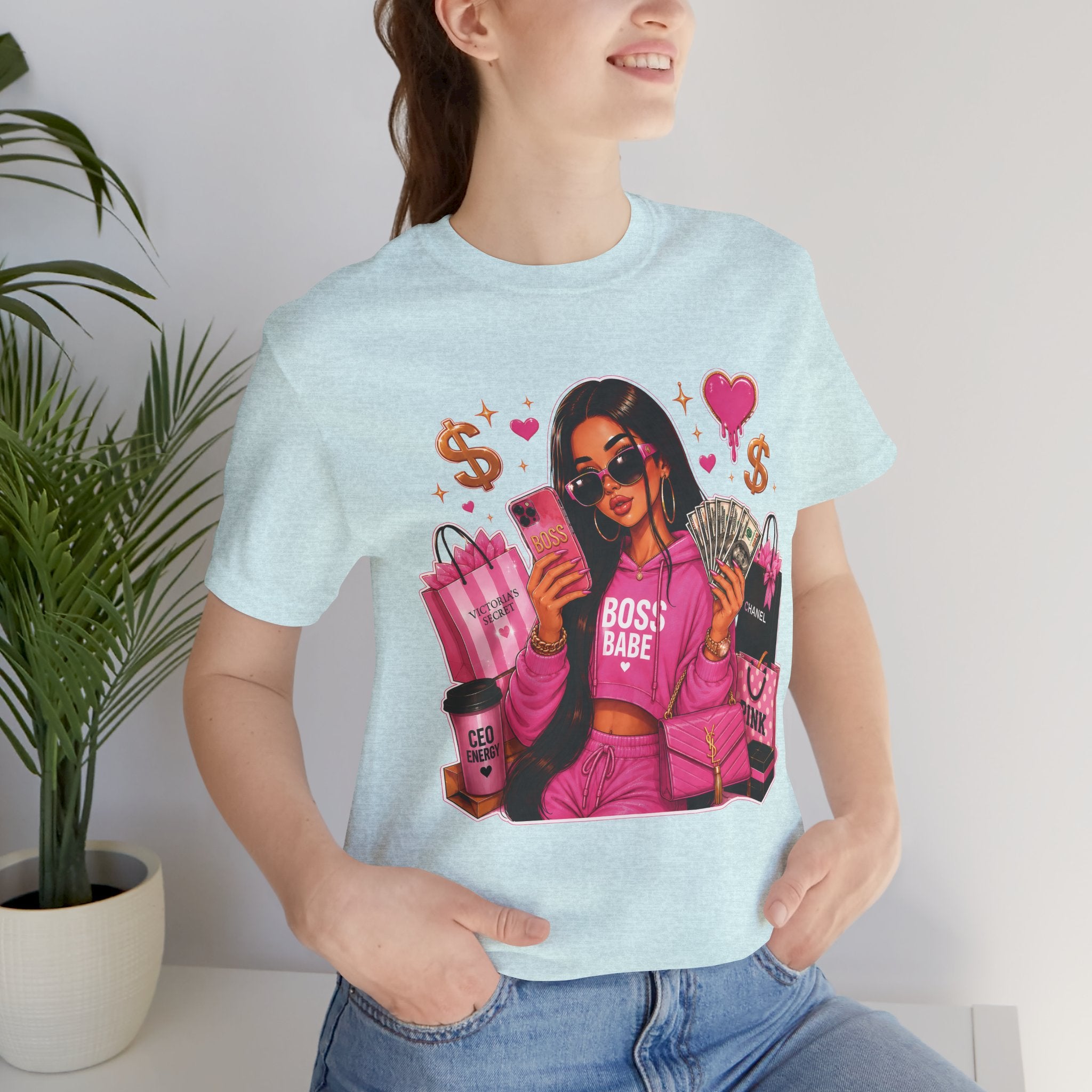 Boss Babe Pink Fashion Tee — Women’s Glam Money & Shopping Graphic Shirt
