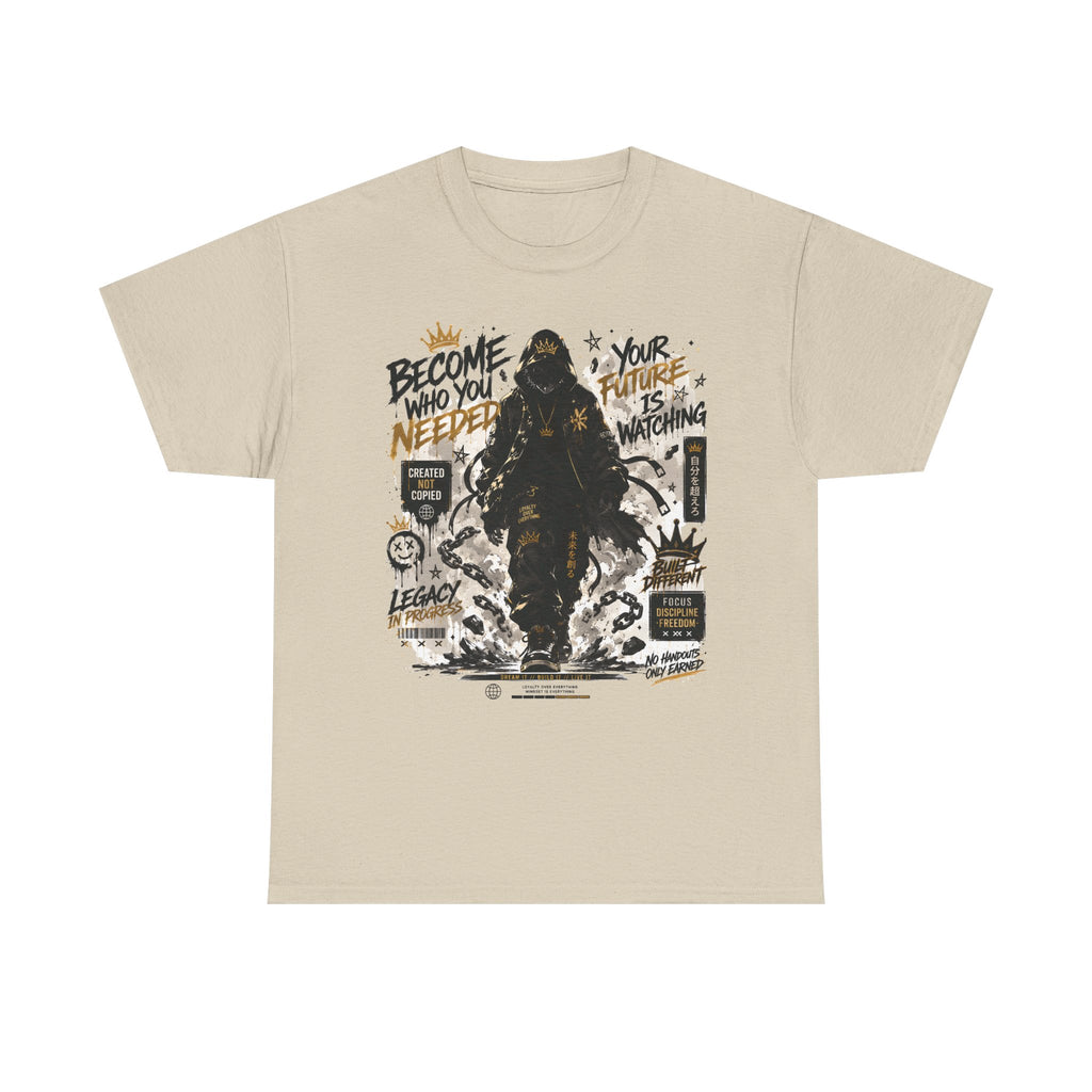 Motivational Soldier Graphic Tee – "Become Who You Needed" Inspirational Military Design
