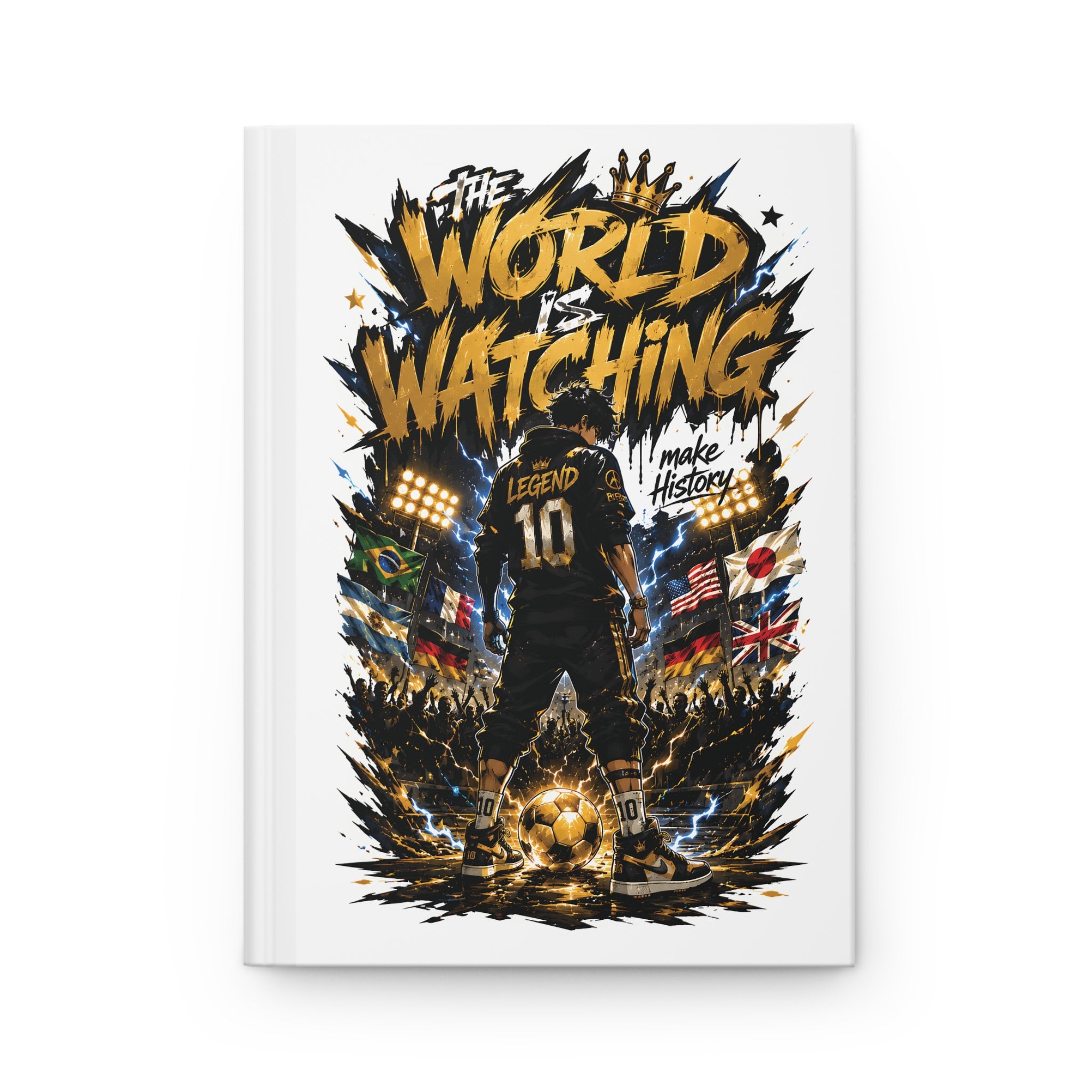 Soccer Legend Hardcover Journal — “The World Is Watching” Personalized Number 10