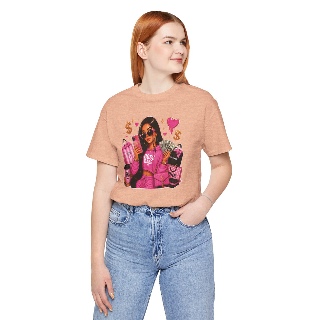Boss Babe Pink Fashion Tee — Women’s Glam Money & Shopping Graphic Shirt