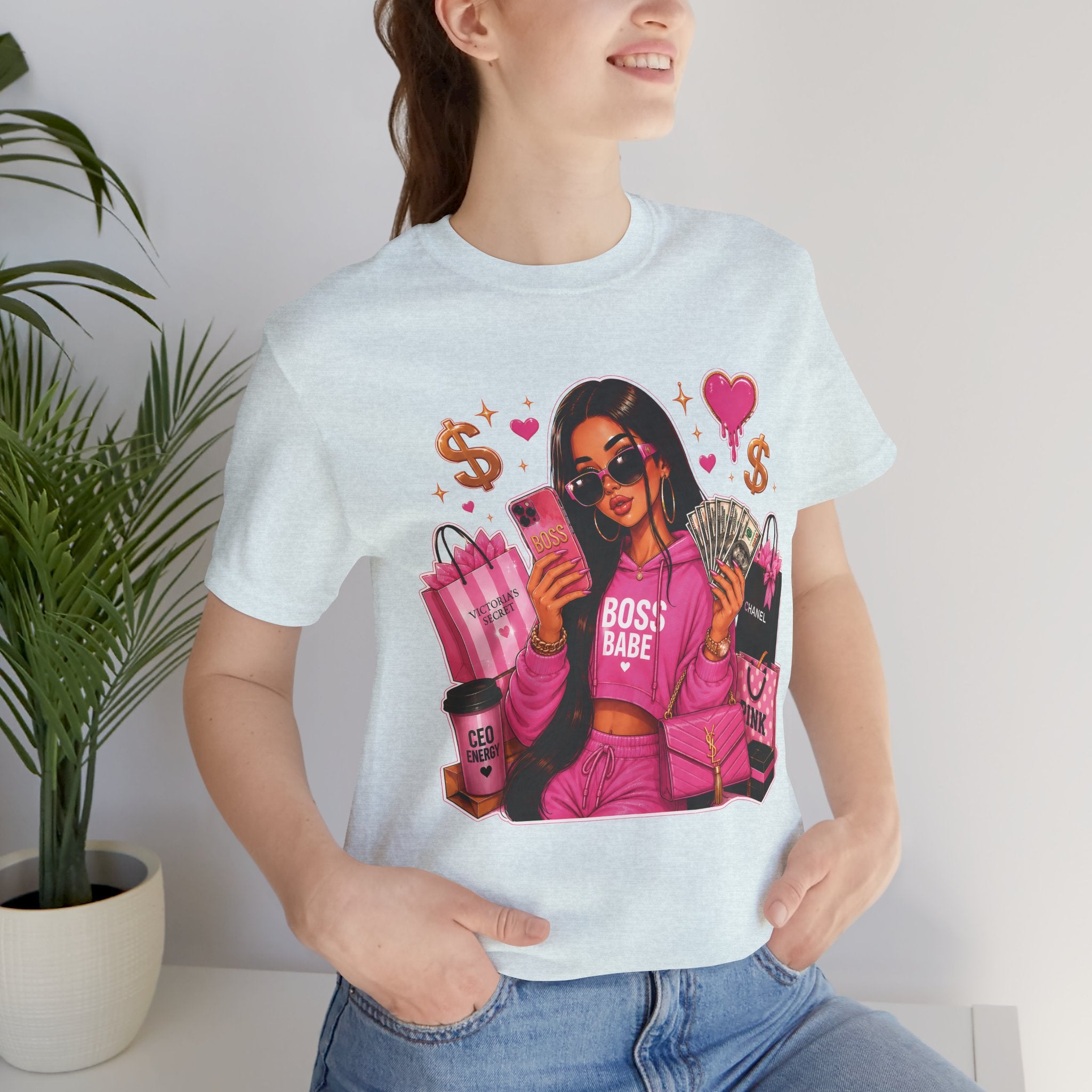 Boss Babe Pink Fashion Tee — Women’s Glam Money & Shopping Graphic Shirt