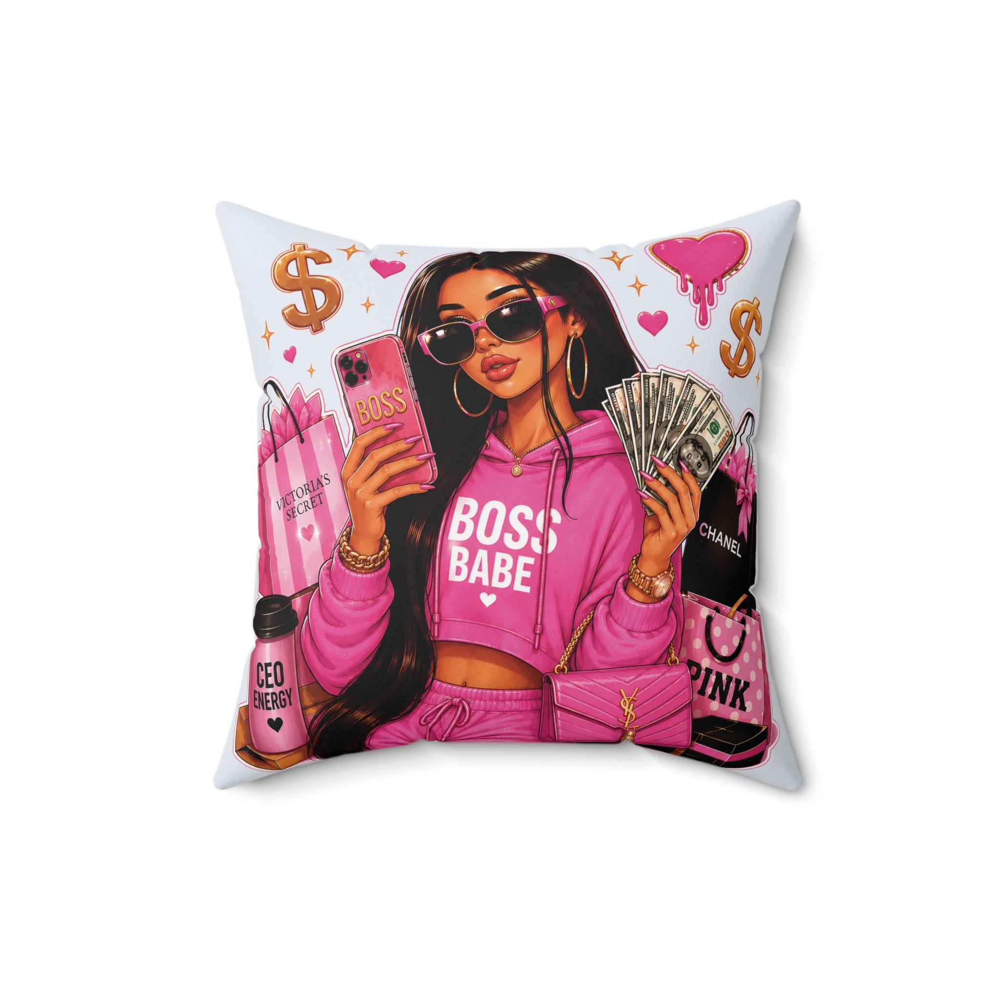 Boss Babe Pink Fashion Pillow — 'BOSS BABE' Square Decorative Cushion (Soft Ice Blue)