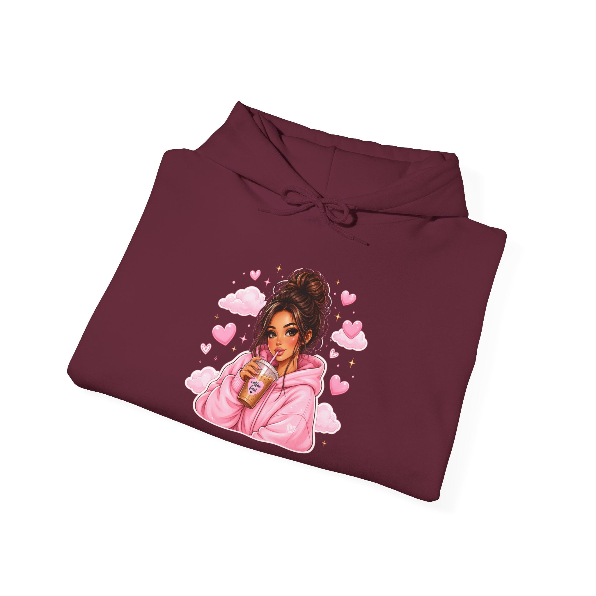 Cute Pink Heart Girl Hoodie — Cozy Graphic Sweatshirt