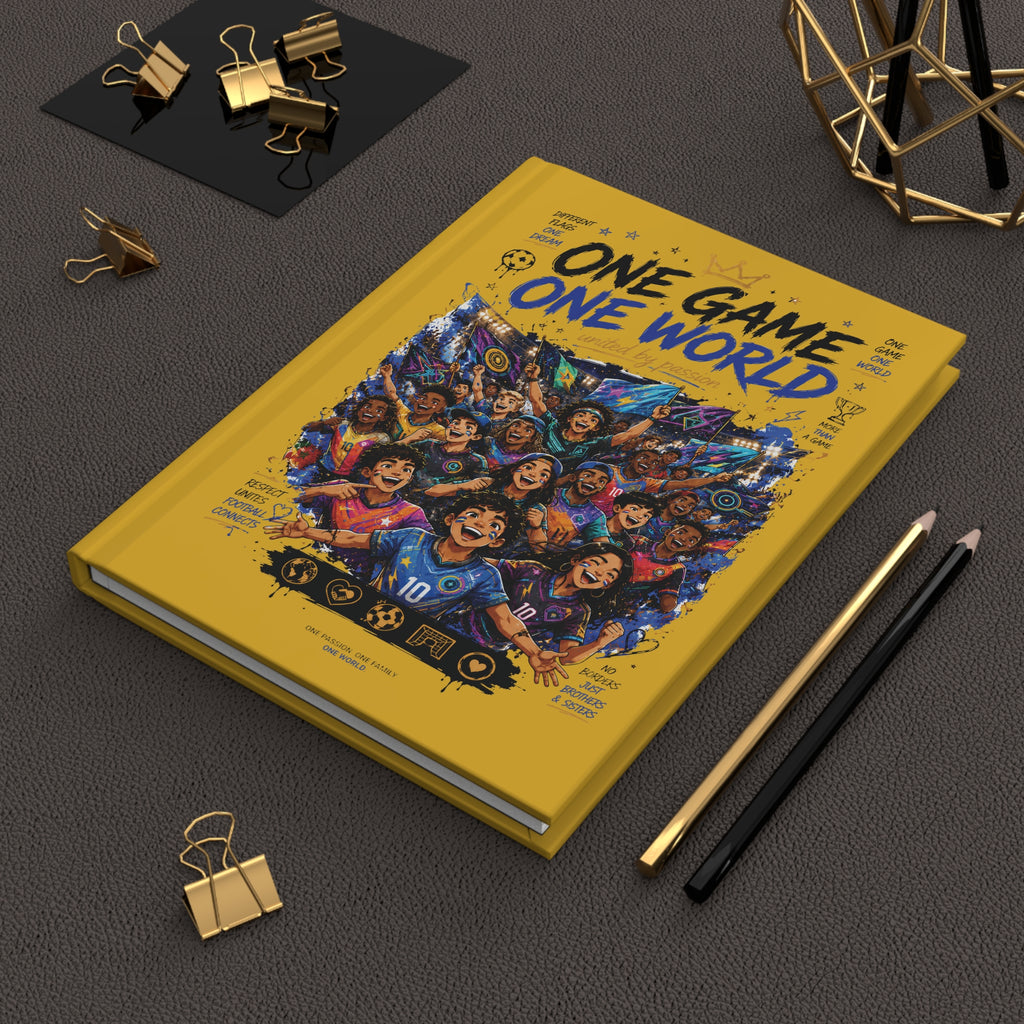 Hardcover Journal — "One Game One World" Soccer Team Notebook (Custom Name & Number)