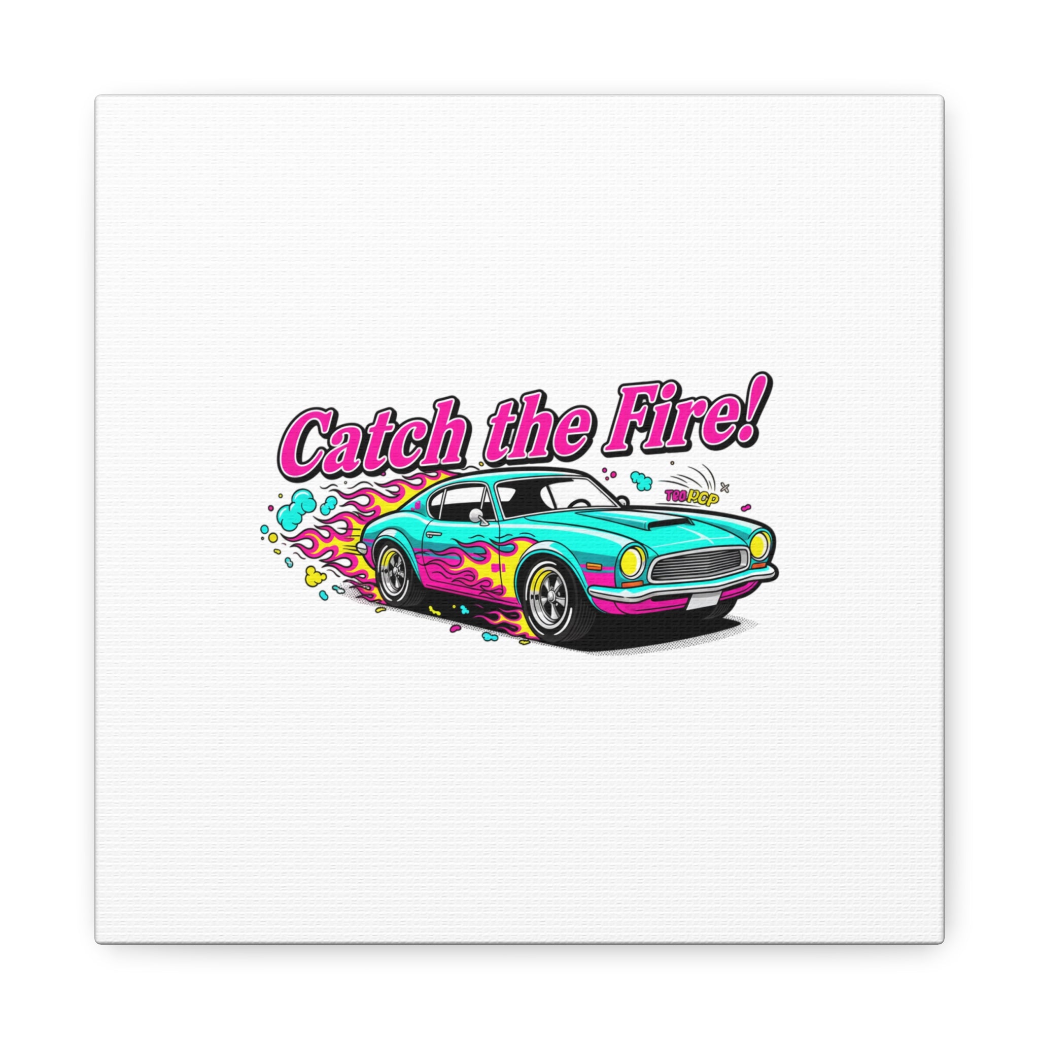 Catch the Fire Retro Car Canvas | Cartoon Racing Flame, Vintage Car Illustration