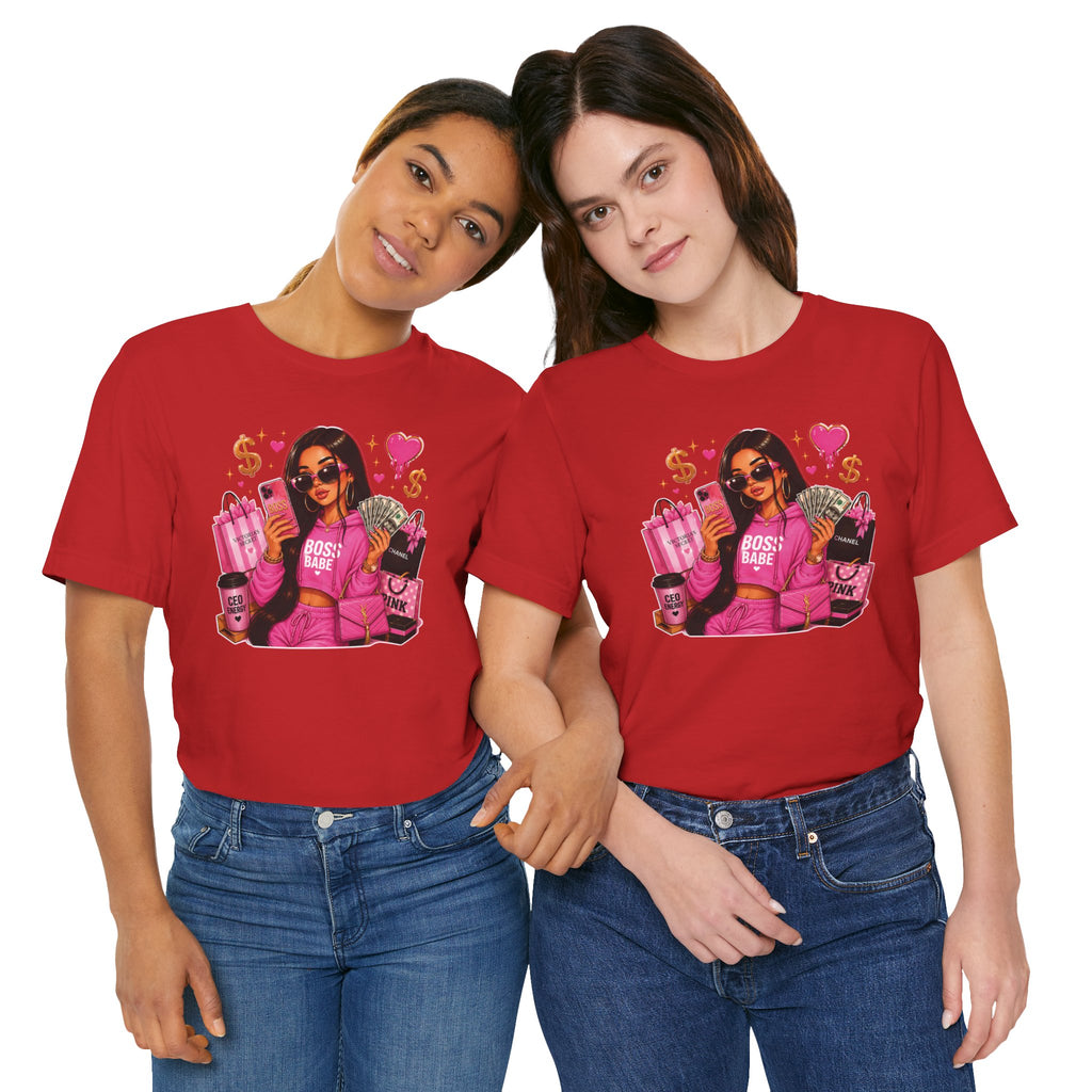 Boss Babe Pink Fashion Tee — Women’s Glam Money & Shopping Graphic Shirt