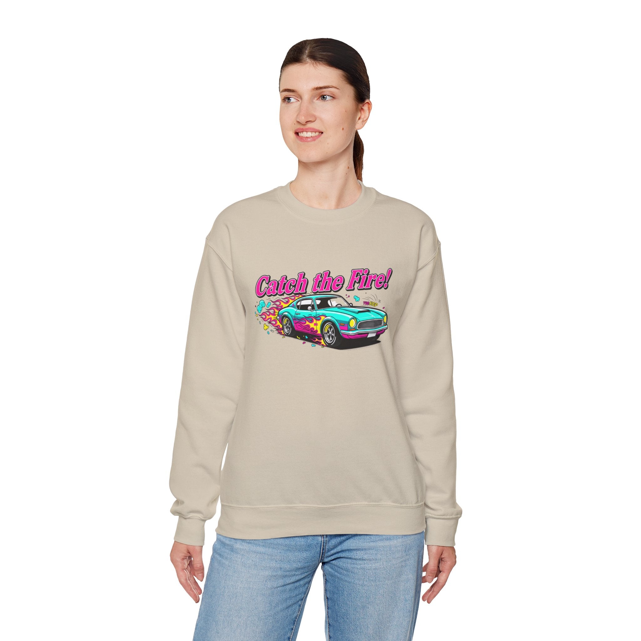 Cartoon Dragster Flames Sweatshirt - Vintage Racing Graphic Crewneck