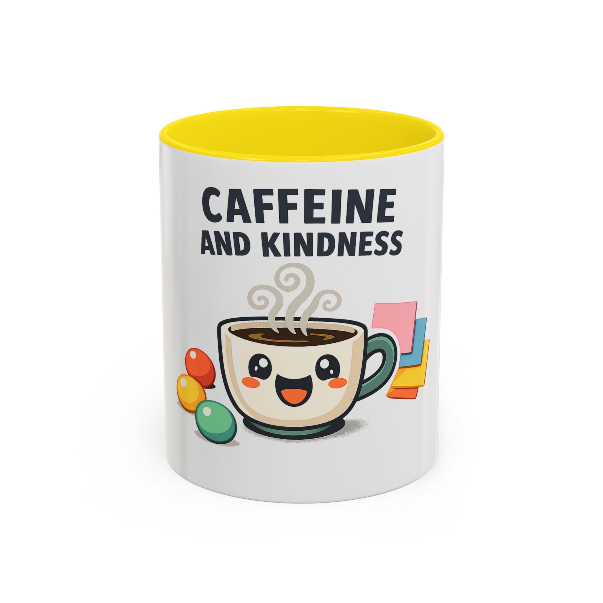 Caffeine and Kindness Coffee Mug — Cute Kawaii Tea Cup Accent Mug (11/15oz)