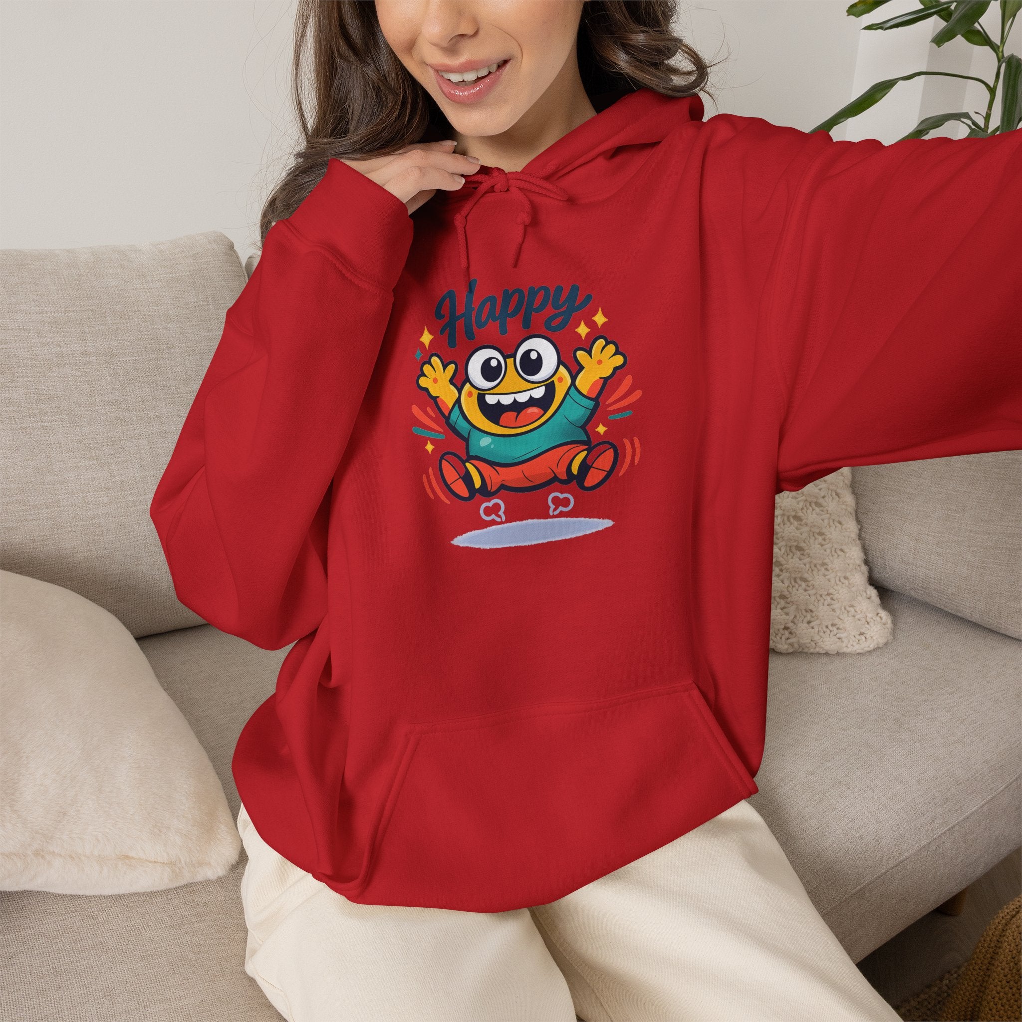 Happy Blob Cartoon Hoodie | kawaii minimal, thick outline mood face