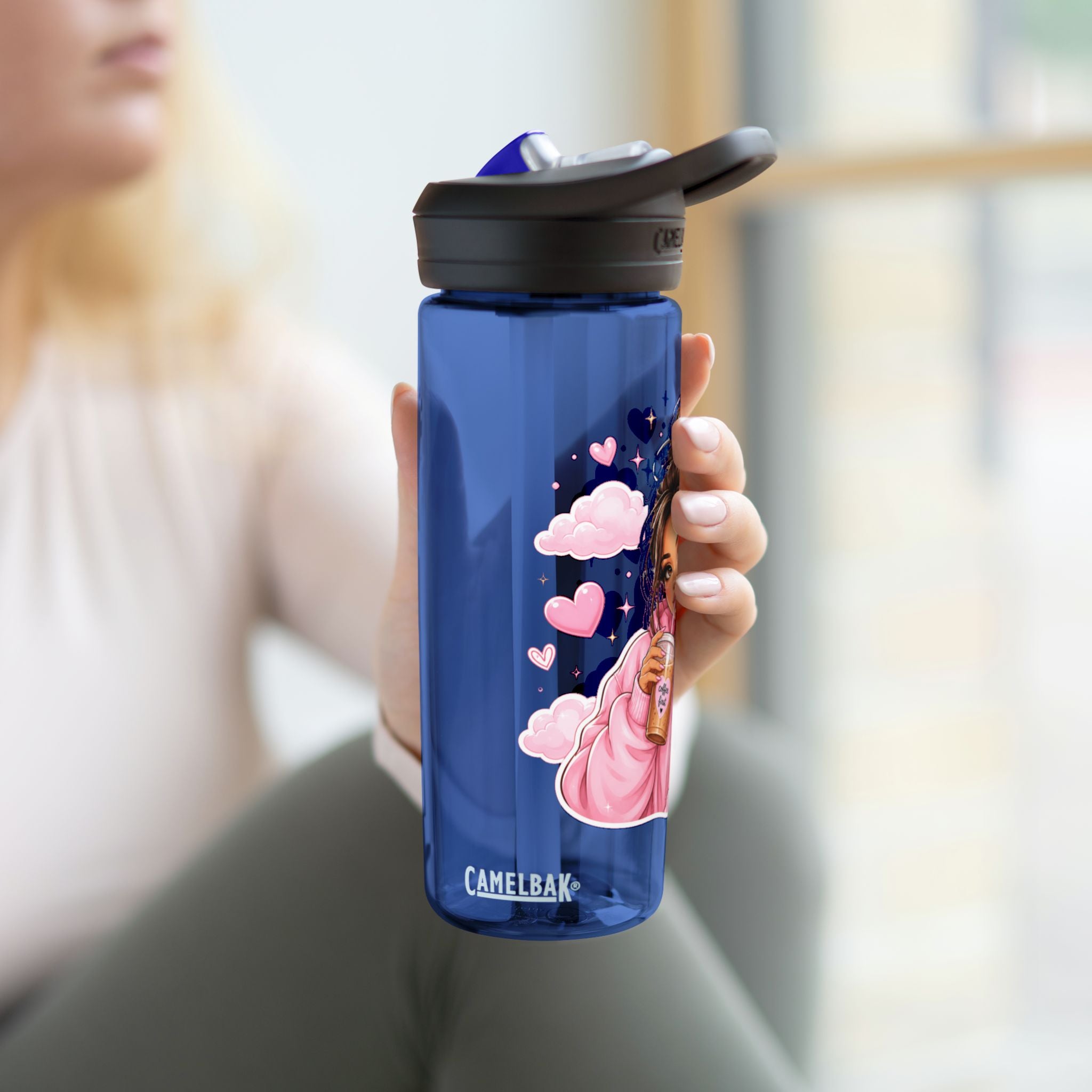 Cute Girl Sipping Boba Water Bottle — CamelBak Eddy 20/25oz