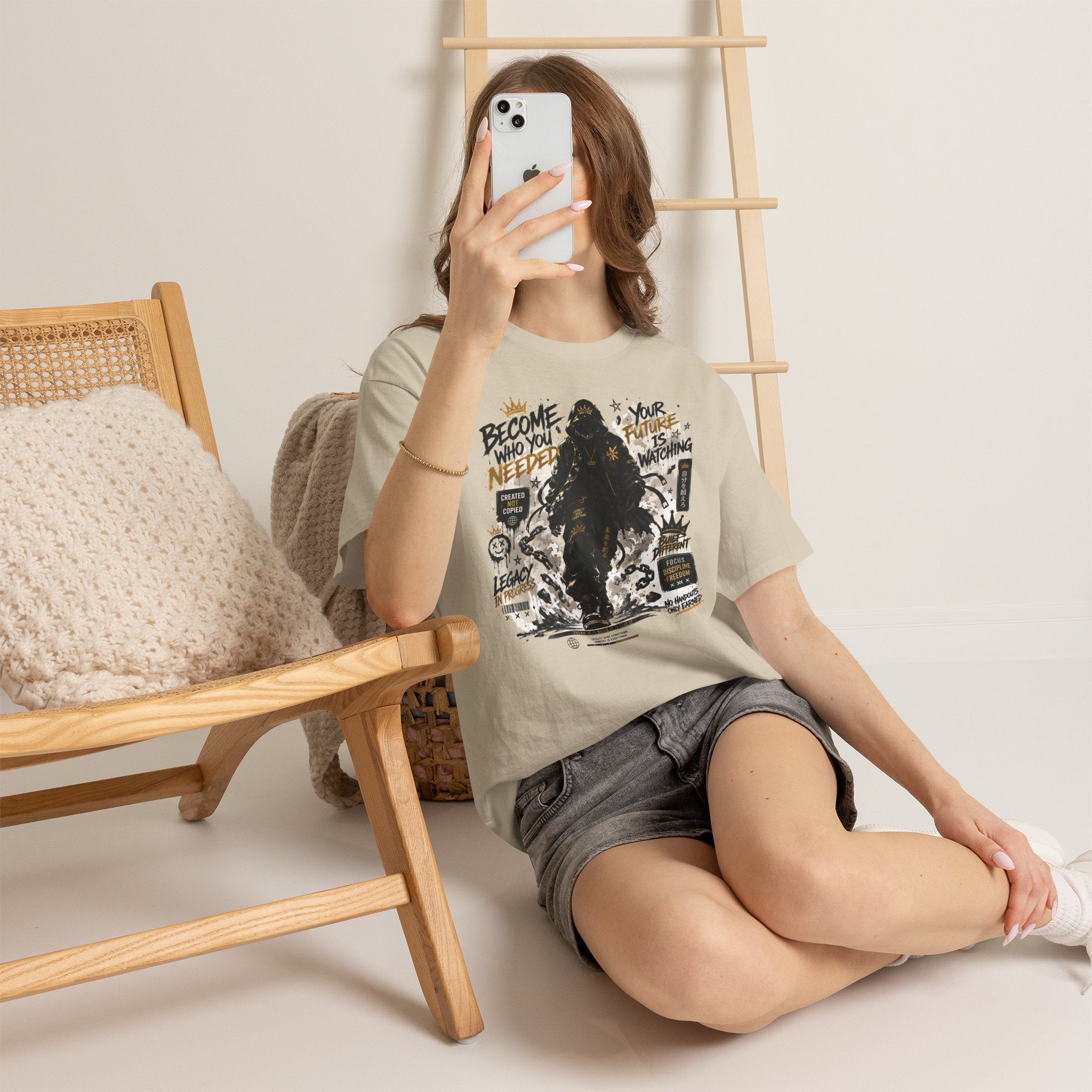 Motivational Soldier Graphic Tee – "Become Who You Needed" Inspirational Military Design