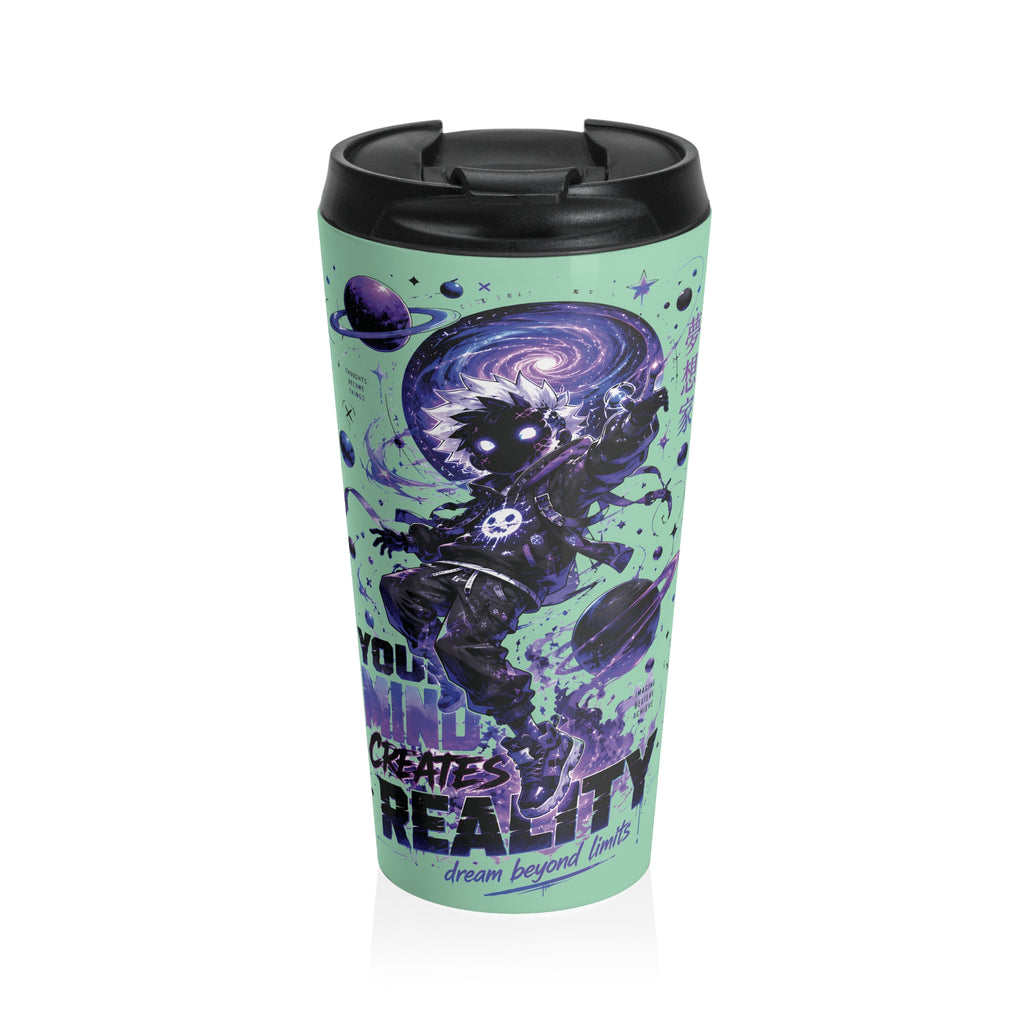 Cosmic Dreamer Travel Mug — 'Your Dream Creates Reality' Stainless Steel Tumbler (Seafoam)