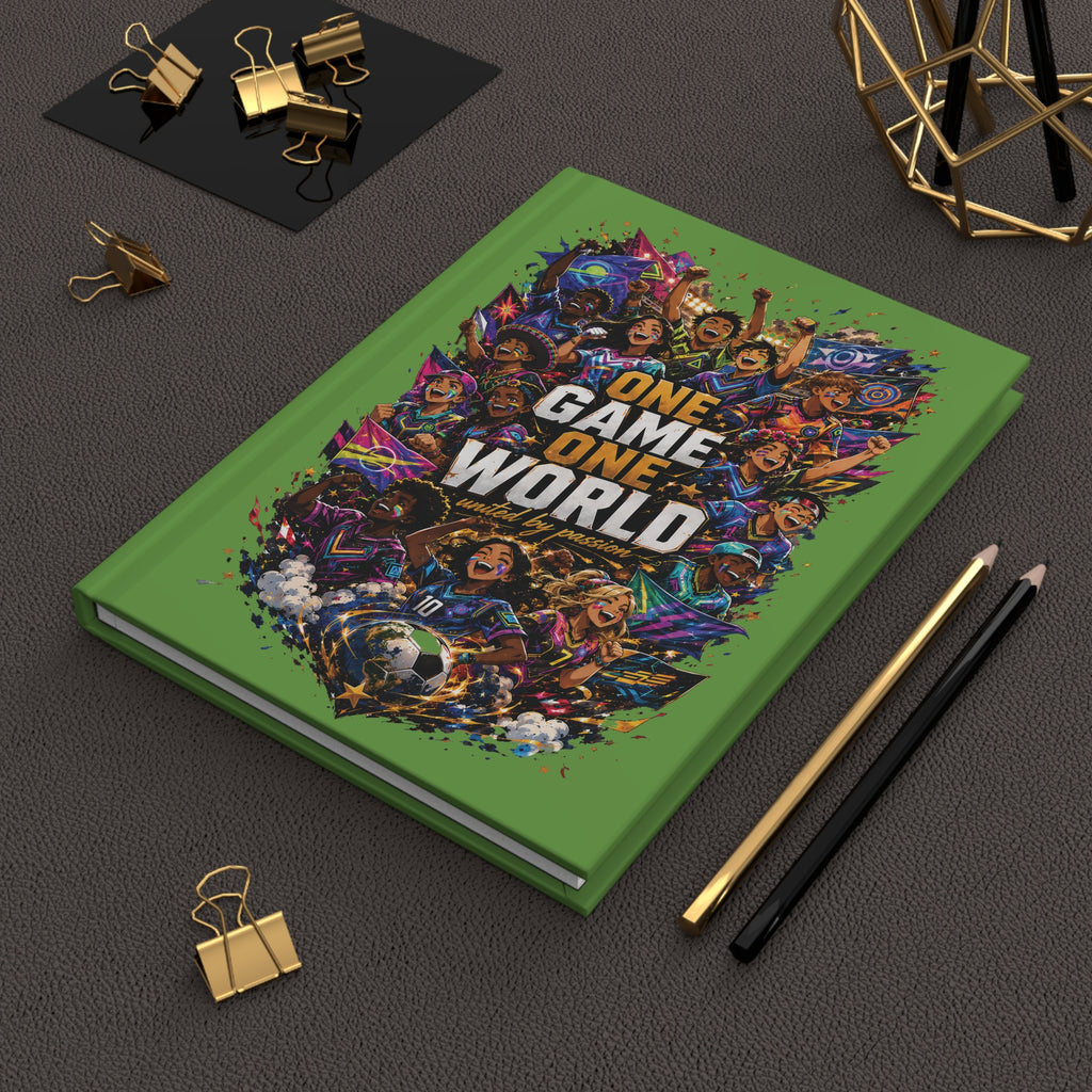 Soccer Team Hardcover Journal — "One Game One World" Personalized Number