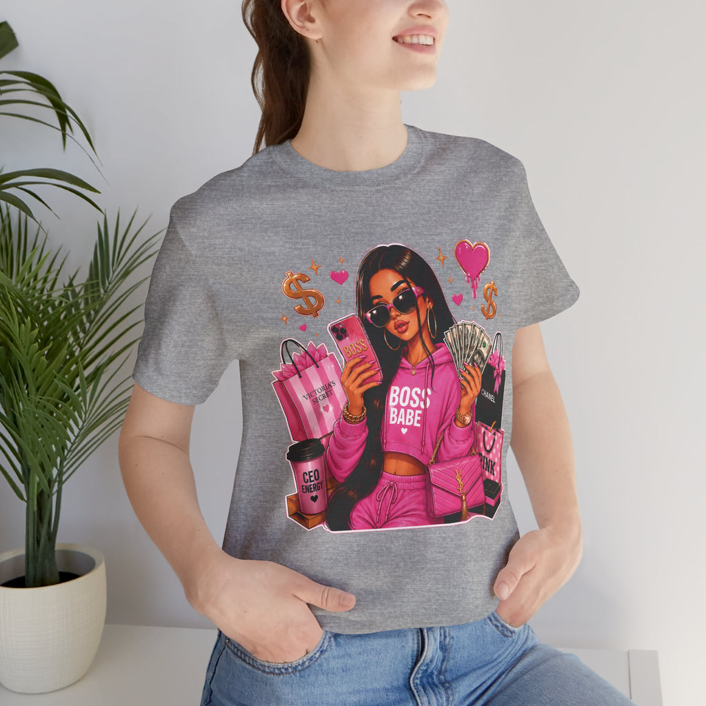 Boss Babe Pink Fashion Tee — Women’s Glam Money & Shopping Graphic Shirt