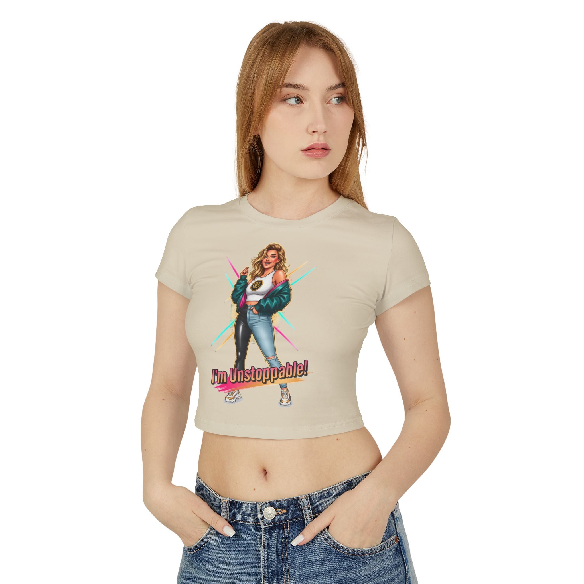 I'm Unstoppable! Women's Baby Tee - Empowering Retro Graphic Crop Top