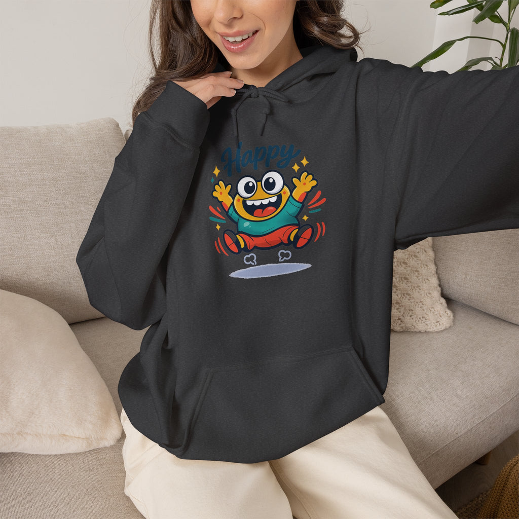 Happy Blob Cartoon Hoodie | kawaii minimal, thick outline mood face