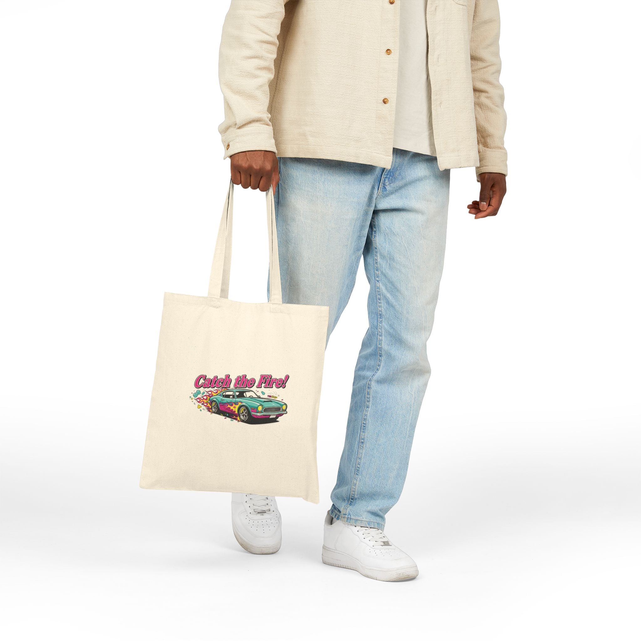 Retro Cartoon Dragster Tote, vintage car illustration | racing flames, 90s nostalgia