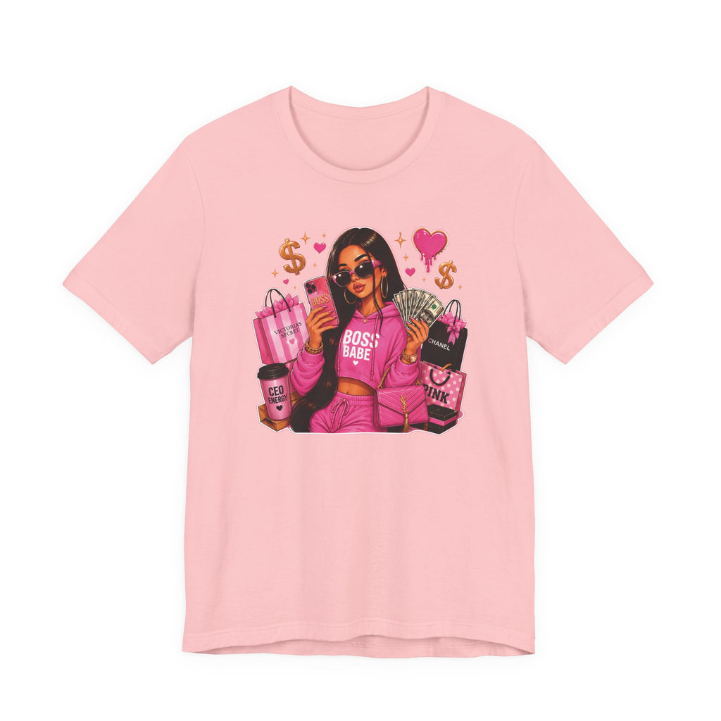Boss Babe Pink Fashion Tee — Women’s Glam Money & Shopping Graphic Shirt
