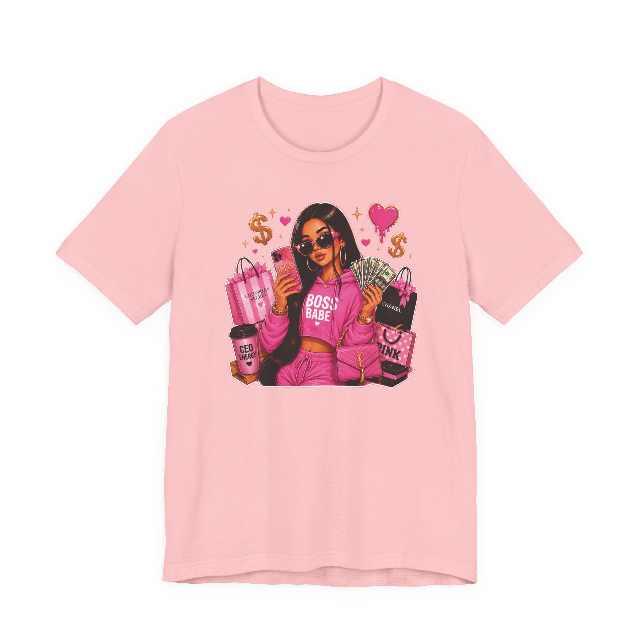 Boss Babe Pink Fashion Tee — Women’s Glam Money & Shopping Graphic Shirt