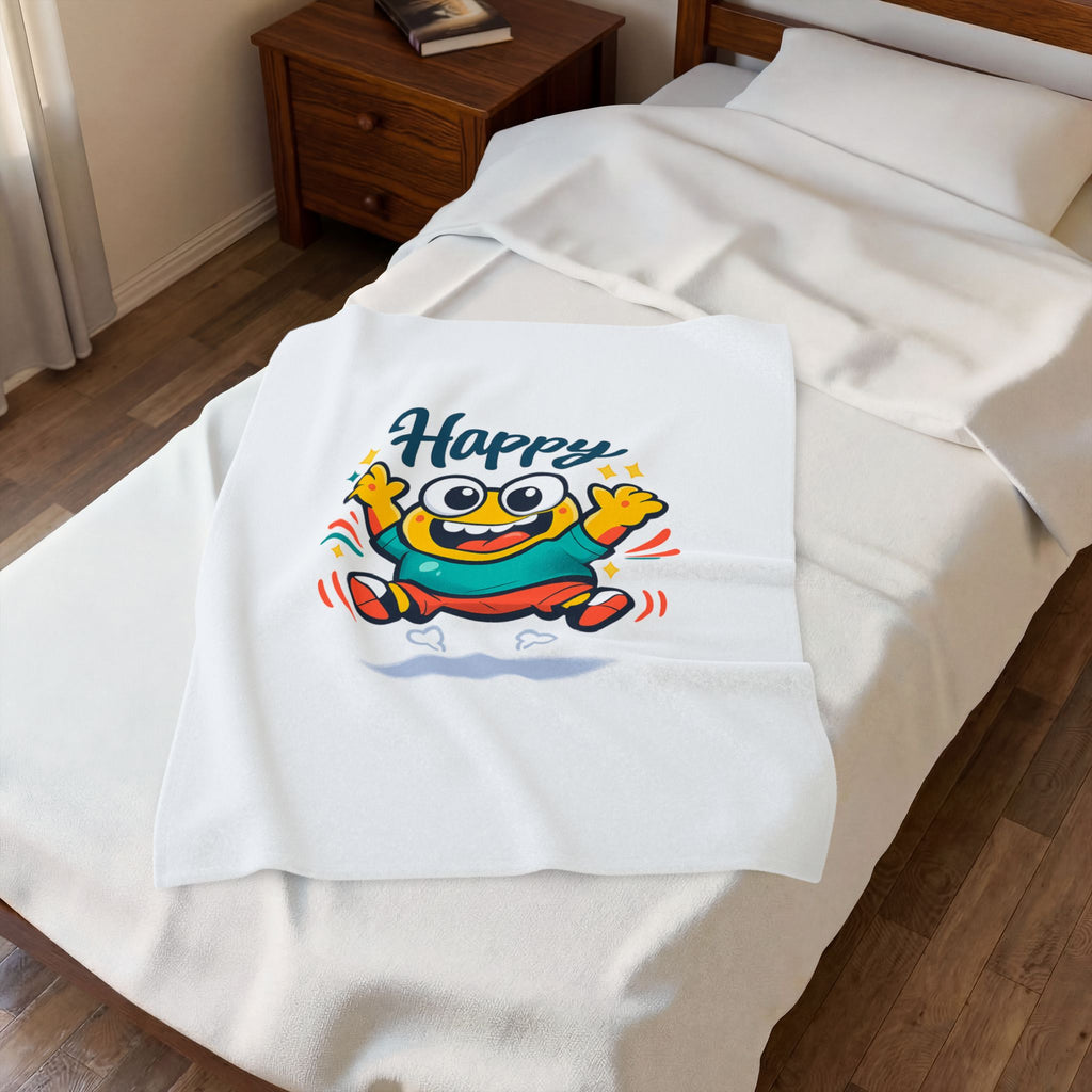 Happy Mood Face Velveteen Blanket - Cute Cartoon Throw