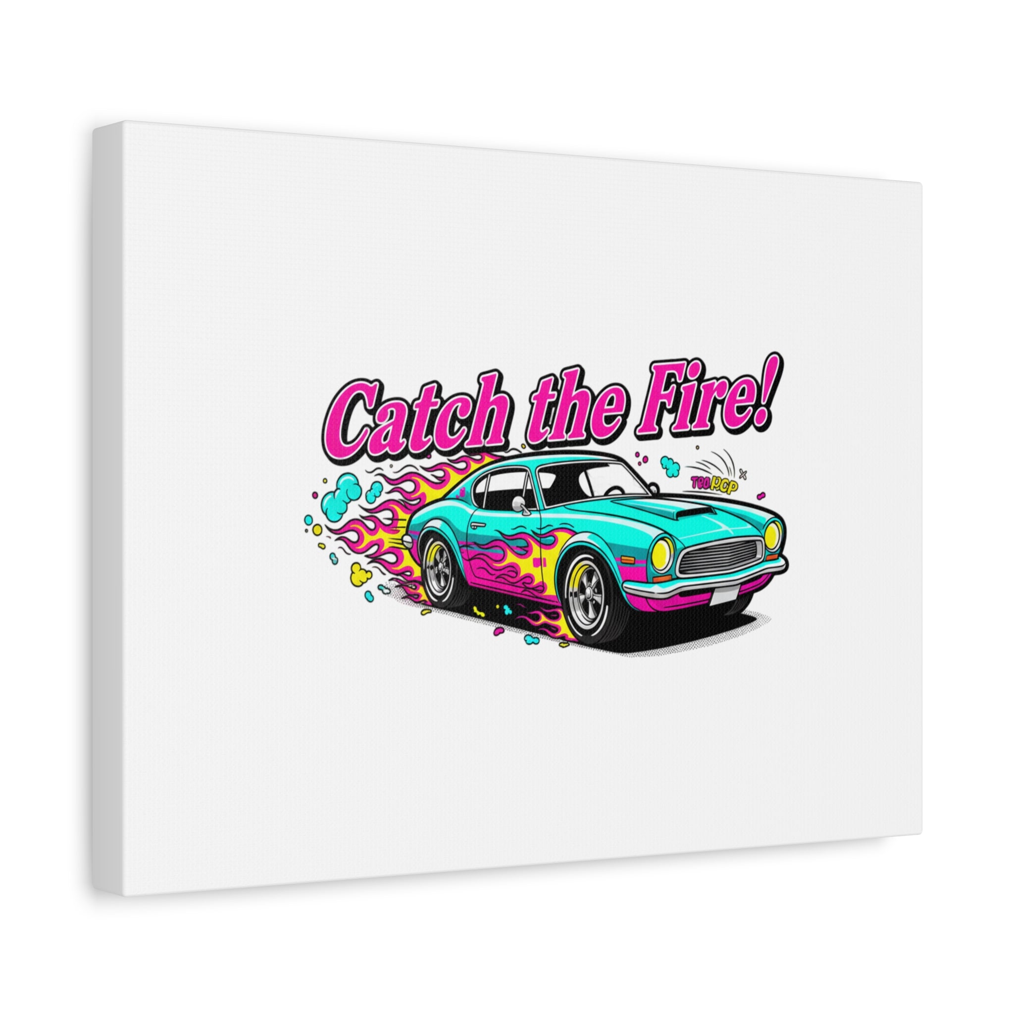 Catch the Fire Retro Car Canvas | Cartoon Racing Flame, Vintage Car Illustration