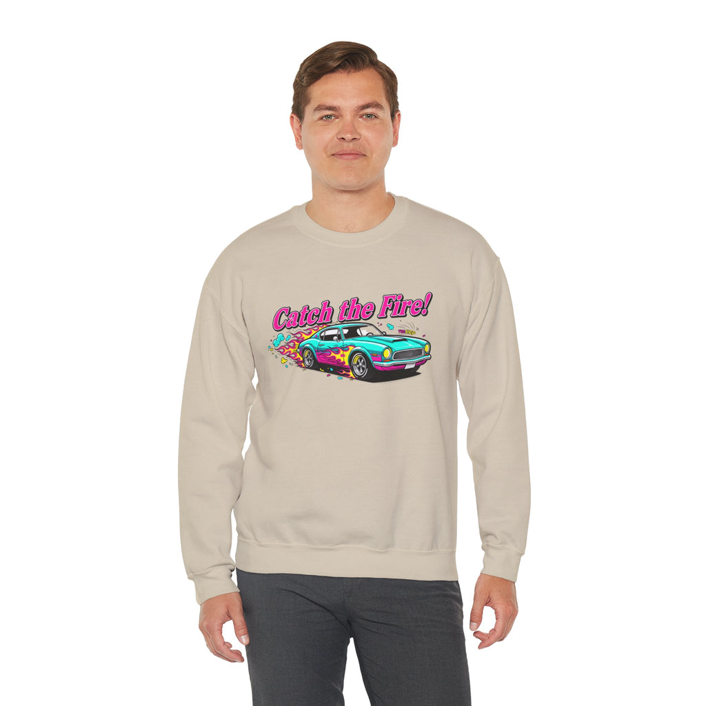 Cartoon Dragster Flames Sweatshirt - Vintage Racing Graphic Crewneck