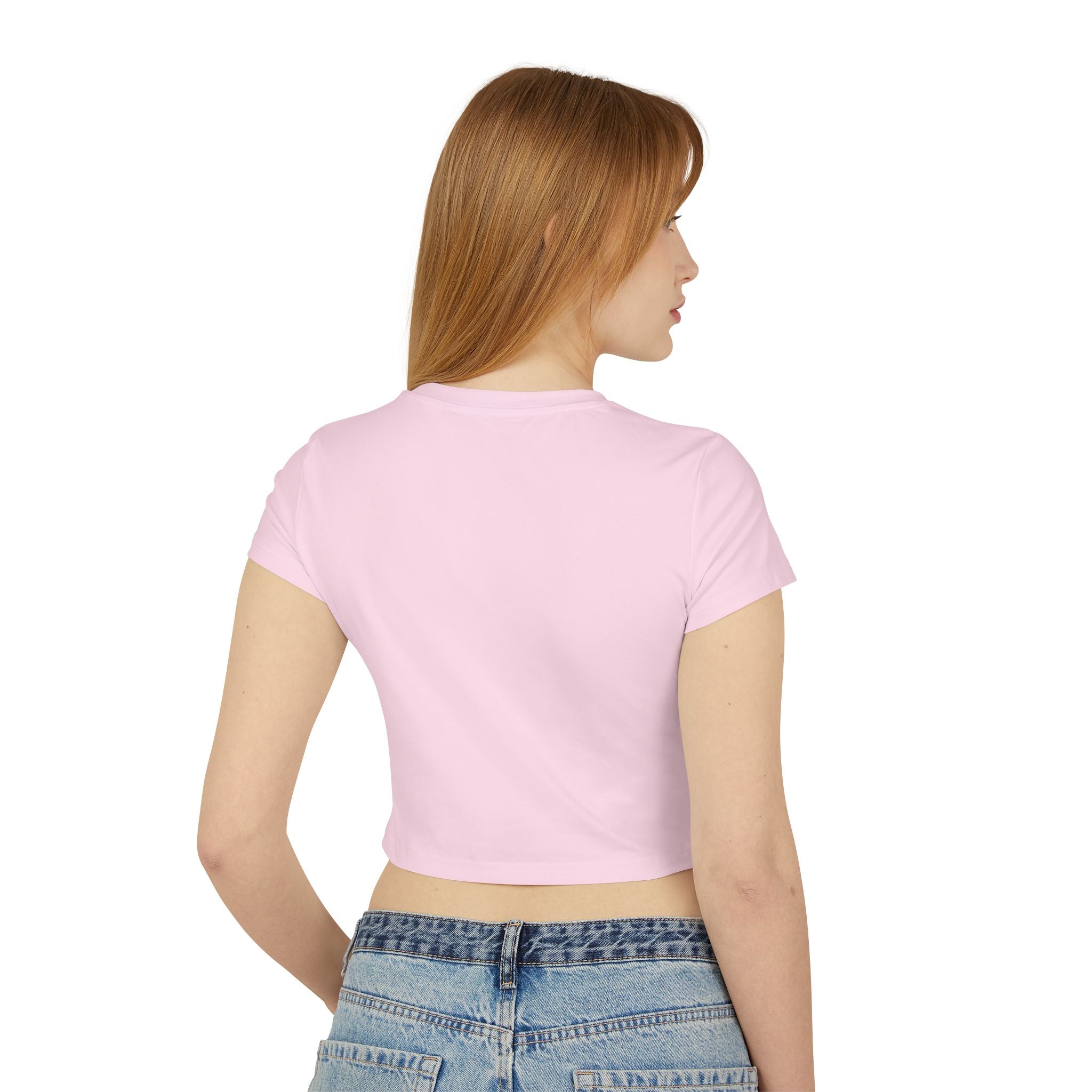 Baby Tee — Cute Girl Drinking Coffee Illustration, Pink Hearts Cozy Aesthetic Top