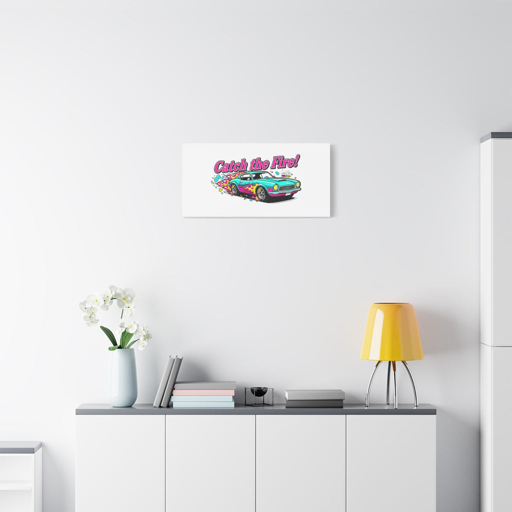 Catch the Fire Retro Car Canvas | Cartoon Racing Flame, Vintage Car Illustration
