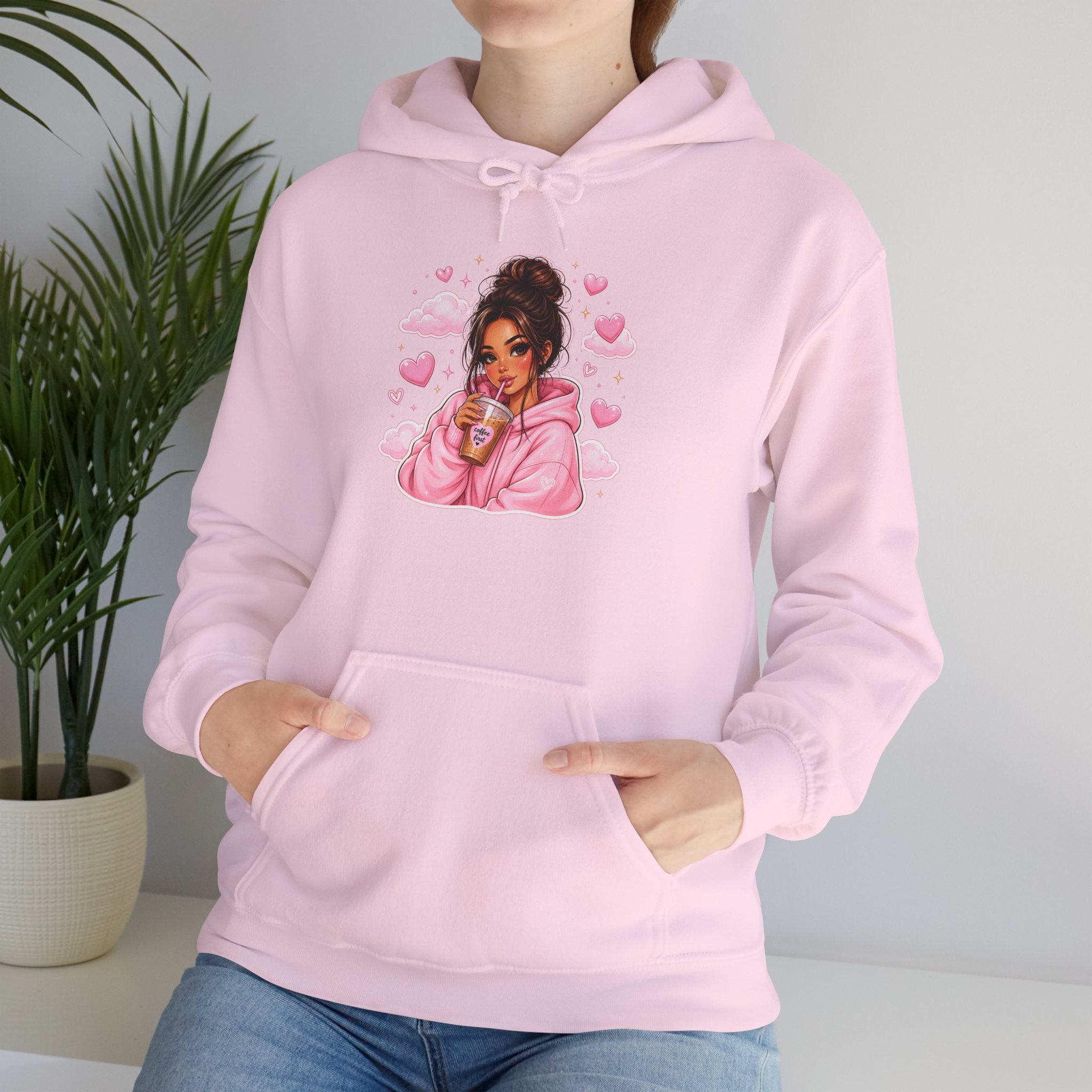 Cute Pink Heart Girl Hoodie — Cozy Graphic Sweatshirt