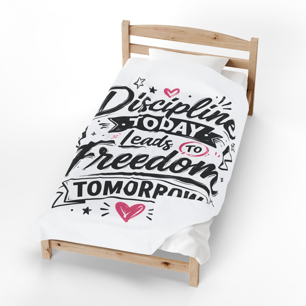 Velveteen Plush Blanket — "Discipline Today Leads to Freedom Tomorrow" Inspirational Throw Blanket
