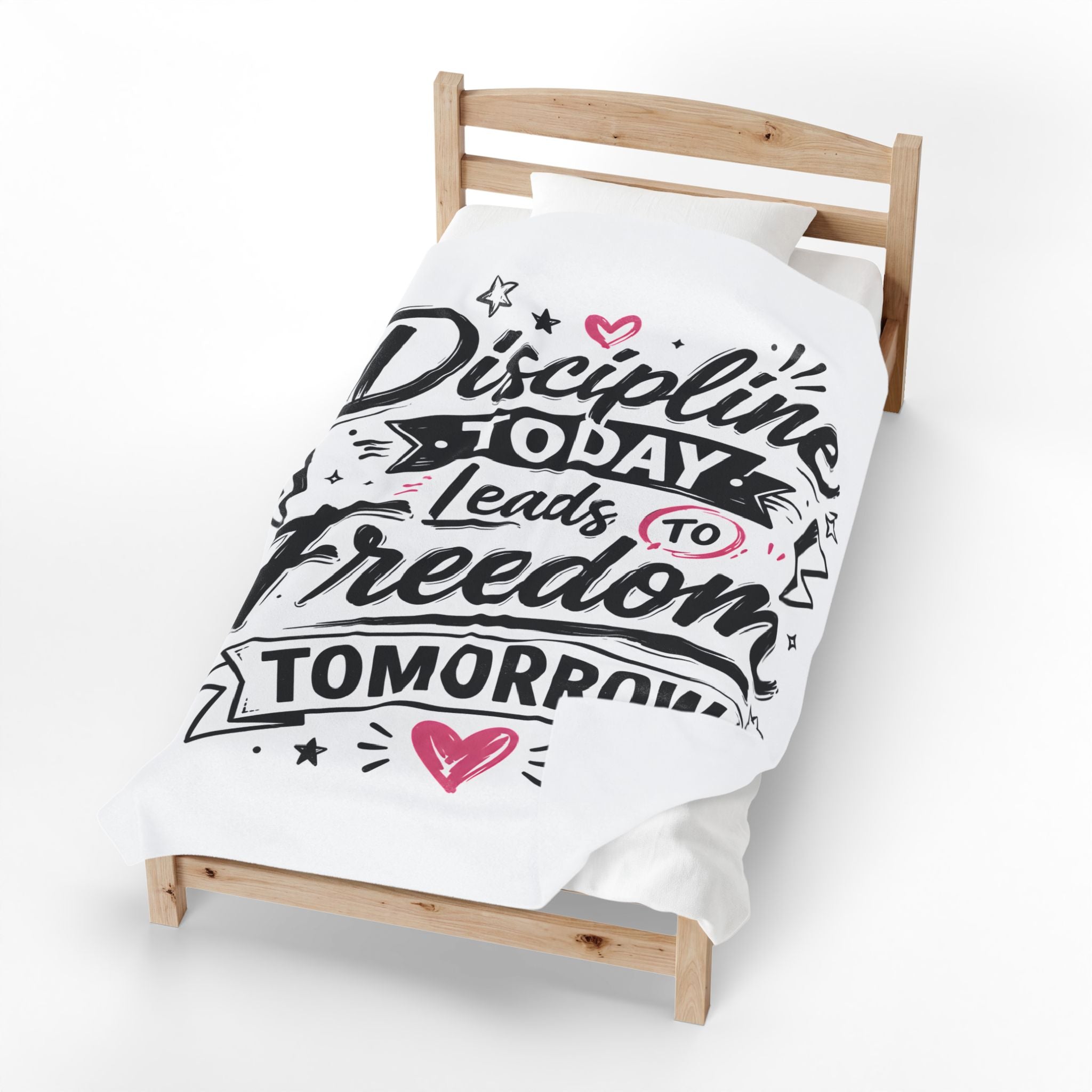 Velveteen Plush Blanket — "Discipline Today Leads to Freedom Tomorrow" Inspirational Throw Blanket