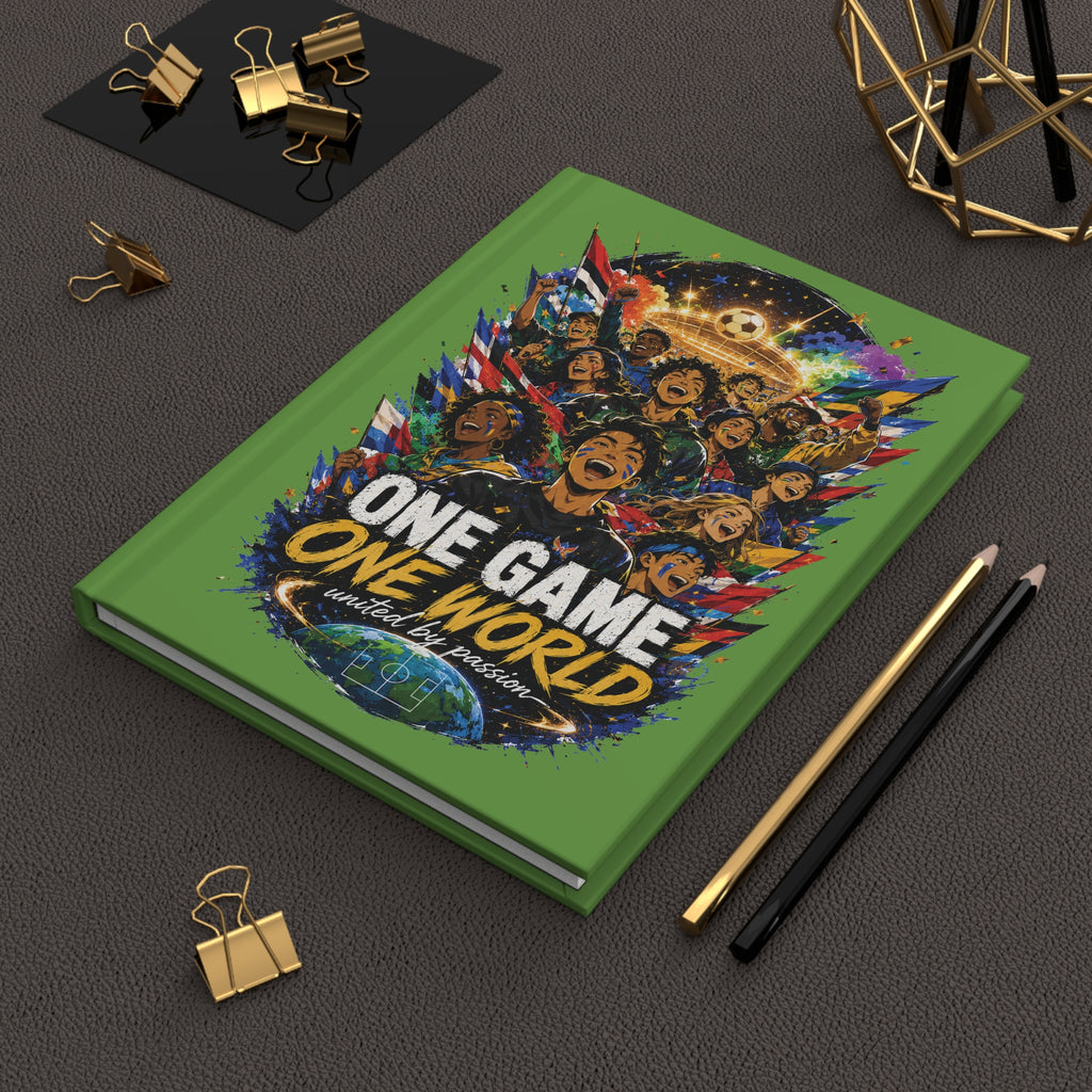 Soccer Journal — "One Game One World" Personalized Hardcover Notebook (Custom Name & Number)