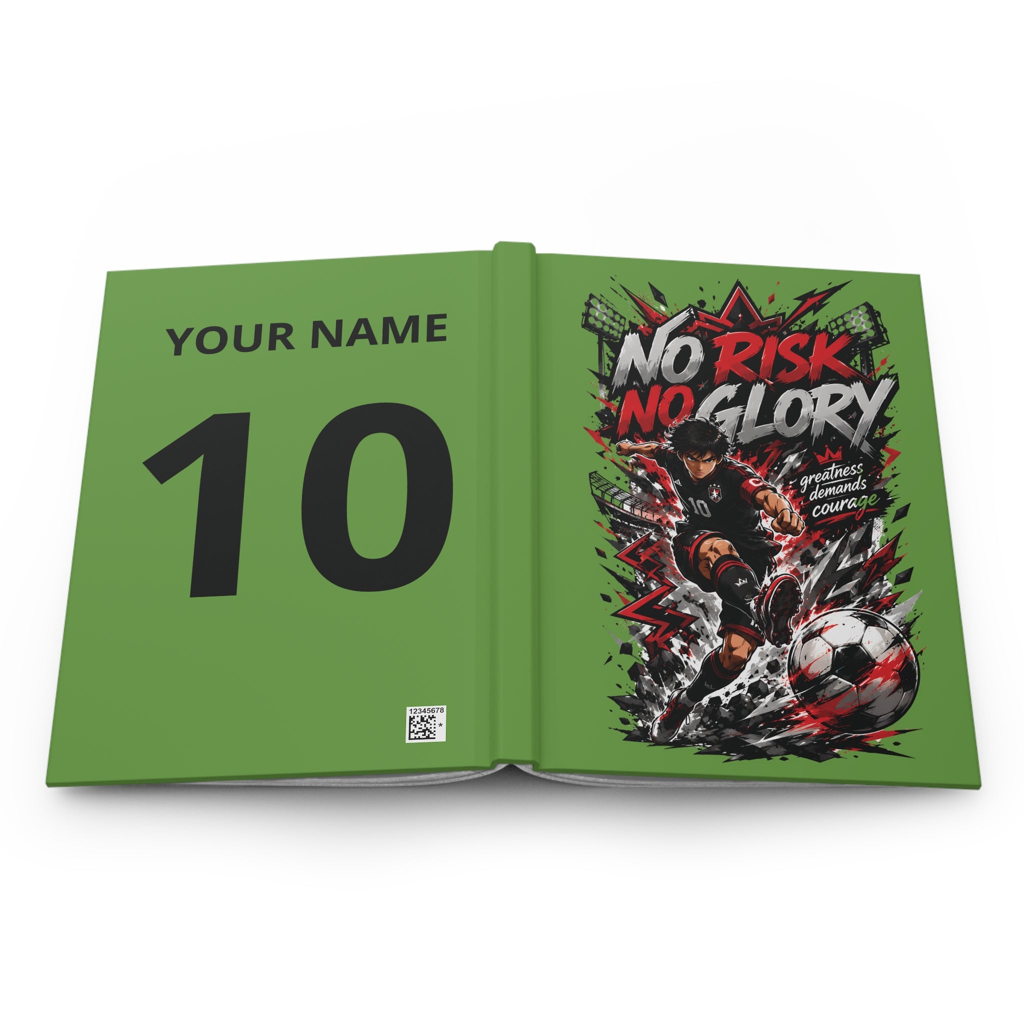 Soccer Journal — 'No Risk No Glory' Personalized Hardcover Notebook