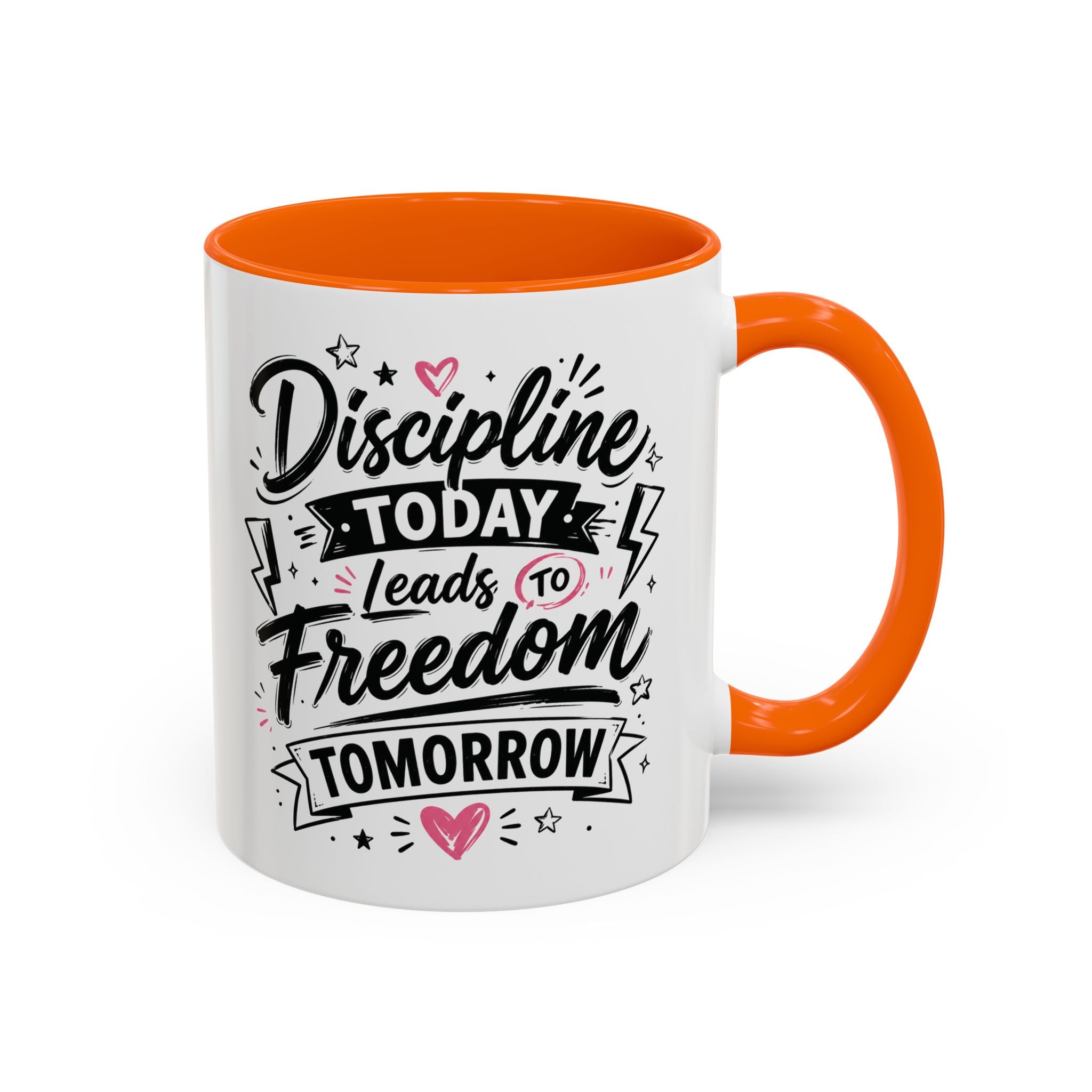 Discipline Today Leads to Freedom Tomorrow Accent Coffee Mug — Motivational Inspirational Quote