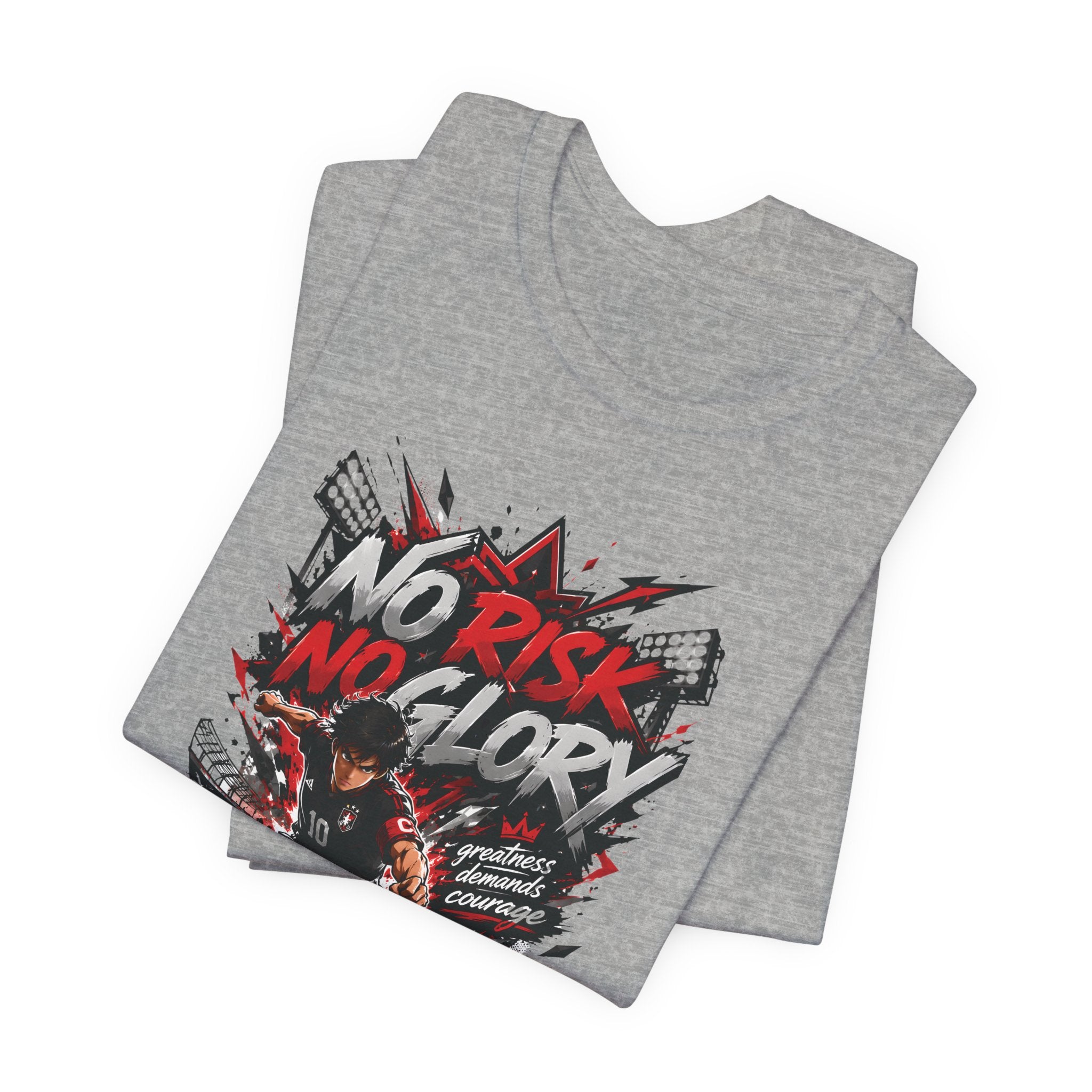 No Risk No Glory Soccer T-Shirt — Dynamic Football Player Graphic Tee