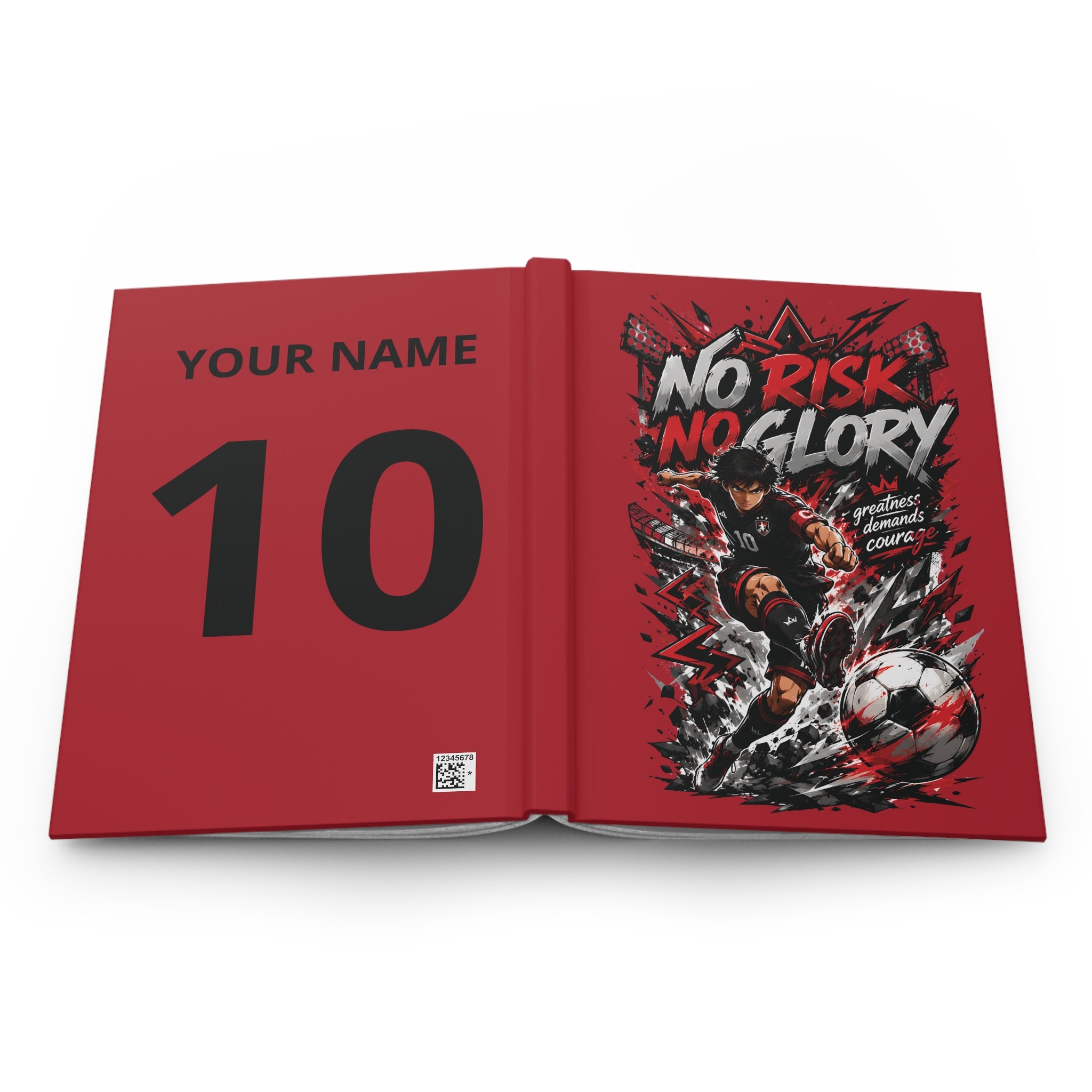 No Risk No Glory Soccer Journal — Personalized #10 Hardcover Notebook