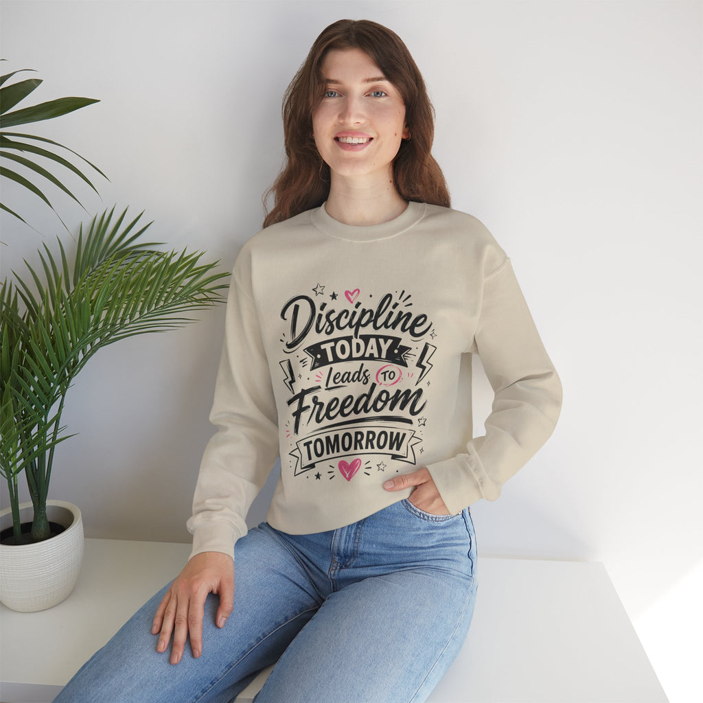 Crewneck Sweatshirt — "Discipline Today Leads to Freedom Tomorrow" Motivational Graphic