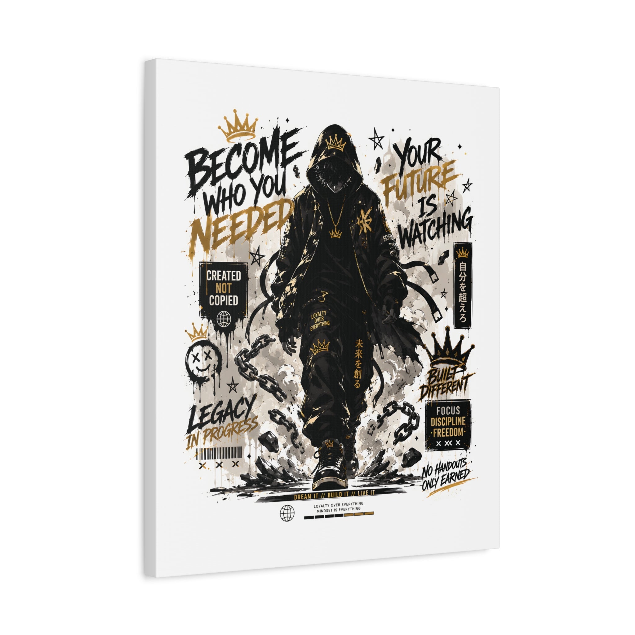 Motivational Street Art Canvas — "Become Who You Needed" Stretched Matte Print
