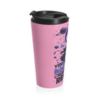 Galaxy Astronaut Travel Mug — "You Create Reality" Pink Stainless Steel Tumbler (Carnation Pink)
