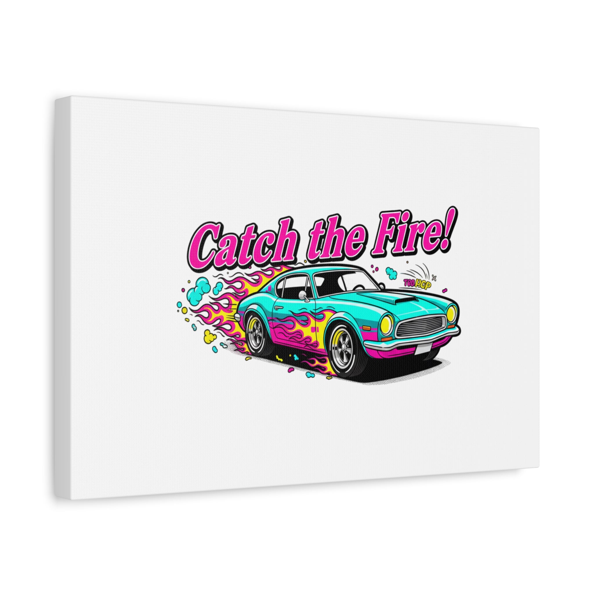 Catch the Fire Retro Car Canvas | Cartoon Racing Flame, Vintage Car Illustration