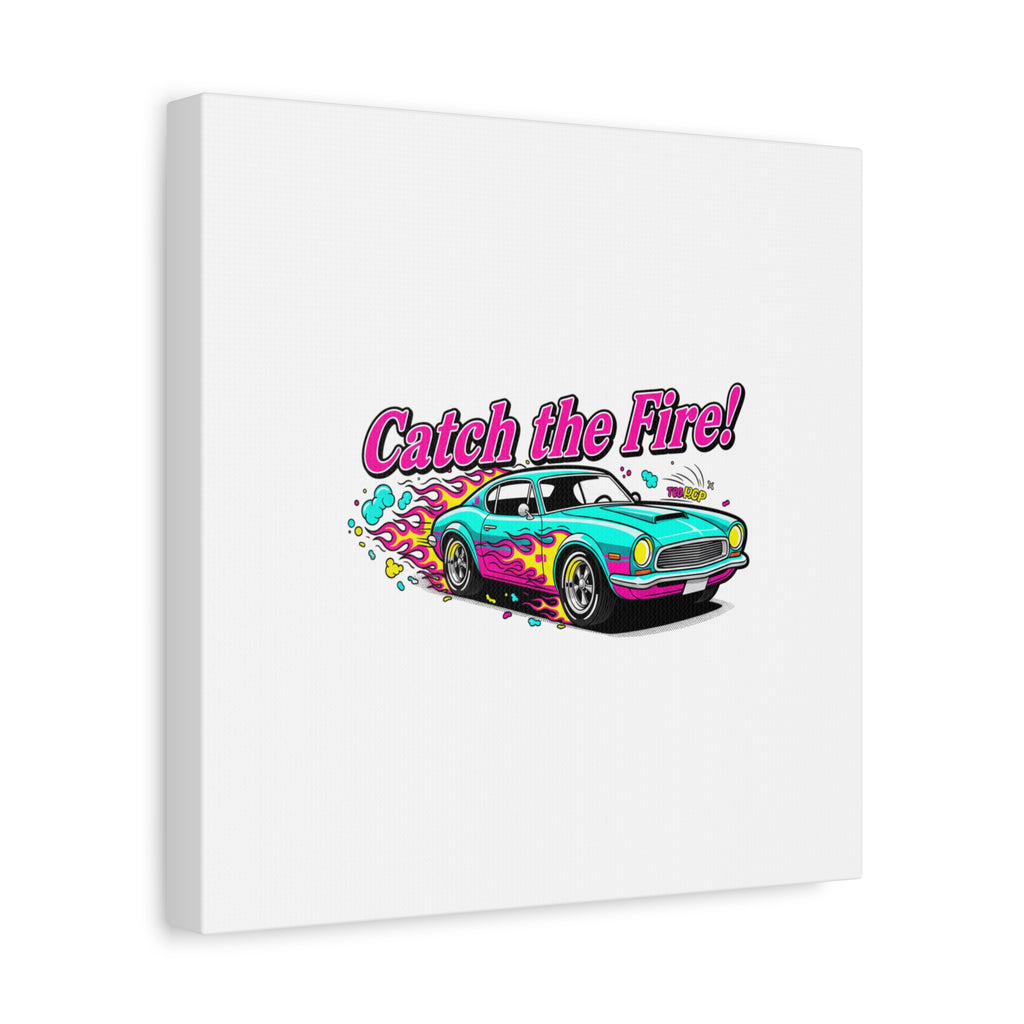 Catch the Fire Retro Car Canvas | Cartoon Racing Flame, Vintage Car Illustration