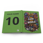 Soccer Team Hardcover Journal — "One Game One World" Personalized Number
