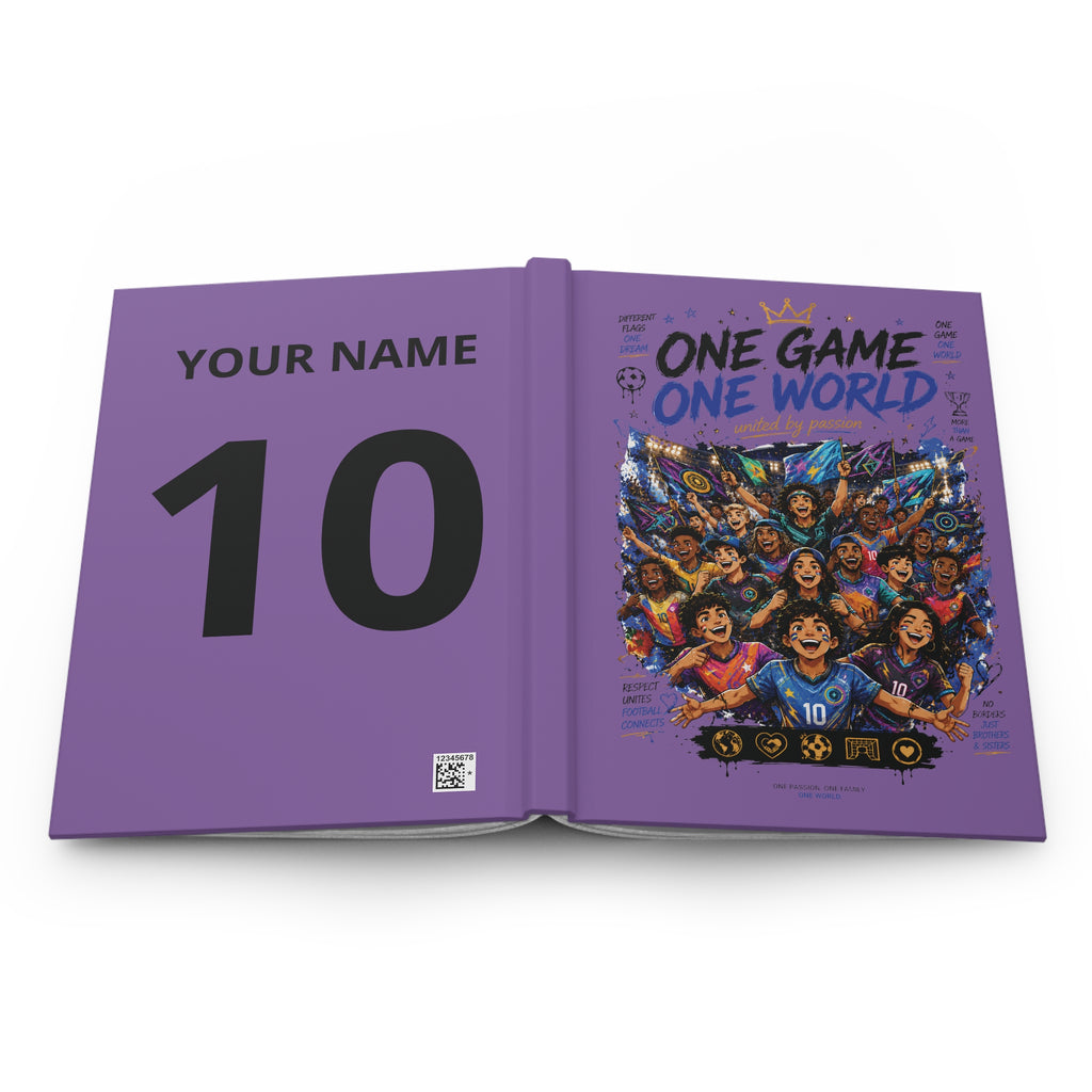 One Game One World Hardcover Journal — Soccer Fan Notebook with Customizable Name & Number