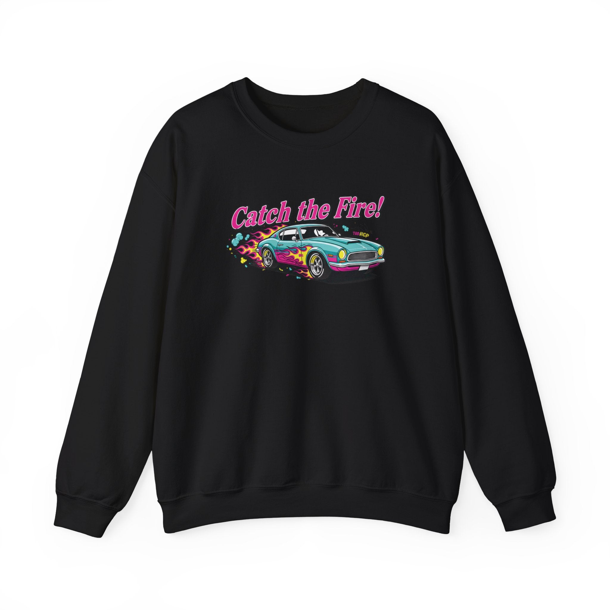 Cartoon Dragster Flames Sweatshirt | Vintage Car Illustration, Racing Flame