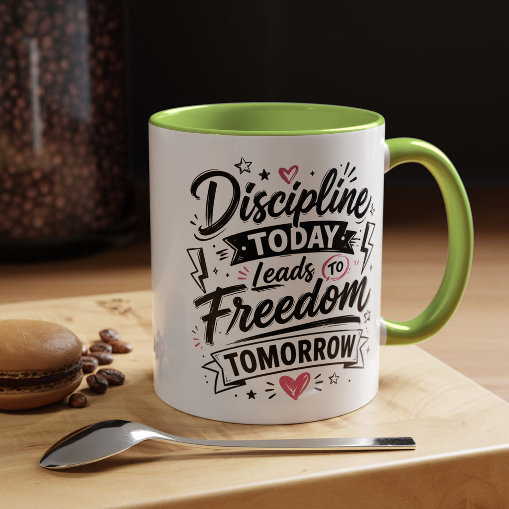 Discipline Today Leads to Freedom Tomorrow Accent Coffee Mug — Motivational Inspirational Quote