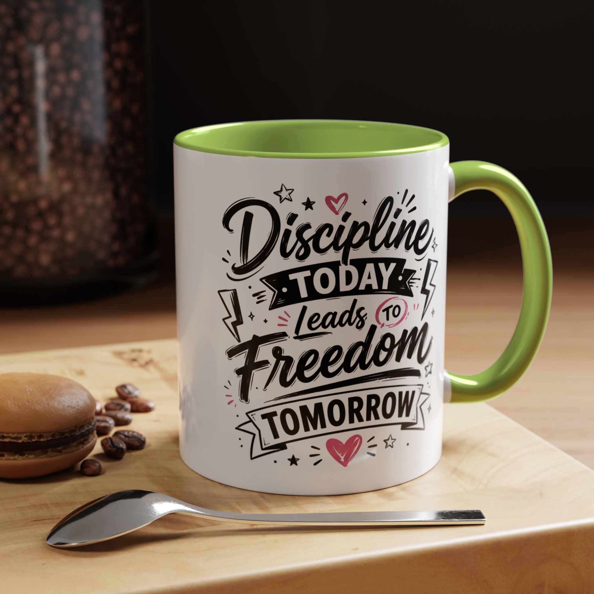 Discipline Today Leads to Freedom Tomorrow Accent Coffee Mug — Motivational Inspirational Quote