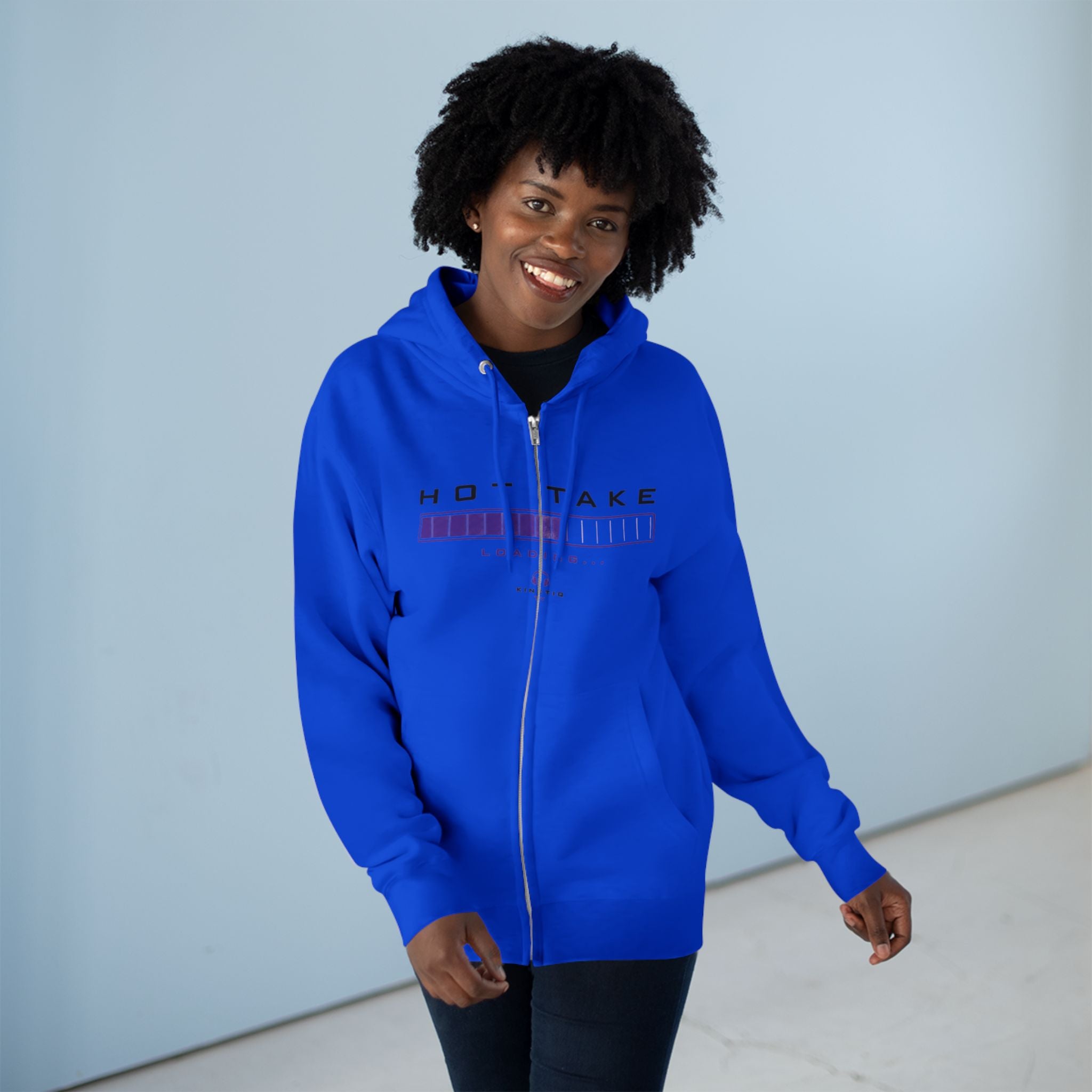 Hot Take Loading Zip Hoodie — "HOT TAKE" Retro Progress Bar Zip Hoodie