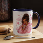 Cute Girl Pink Hoodie Coffee Mug — Iced Coffee Aesthetic Accent Mug (11/15oz)