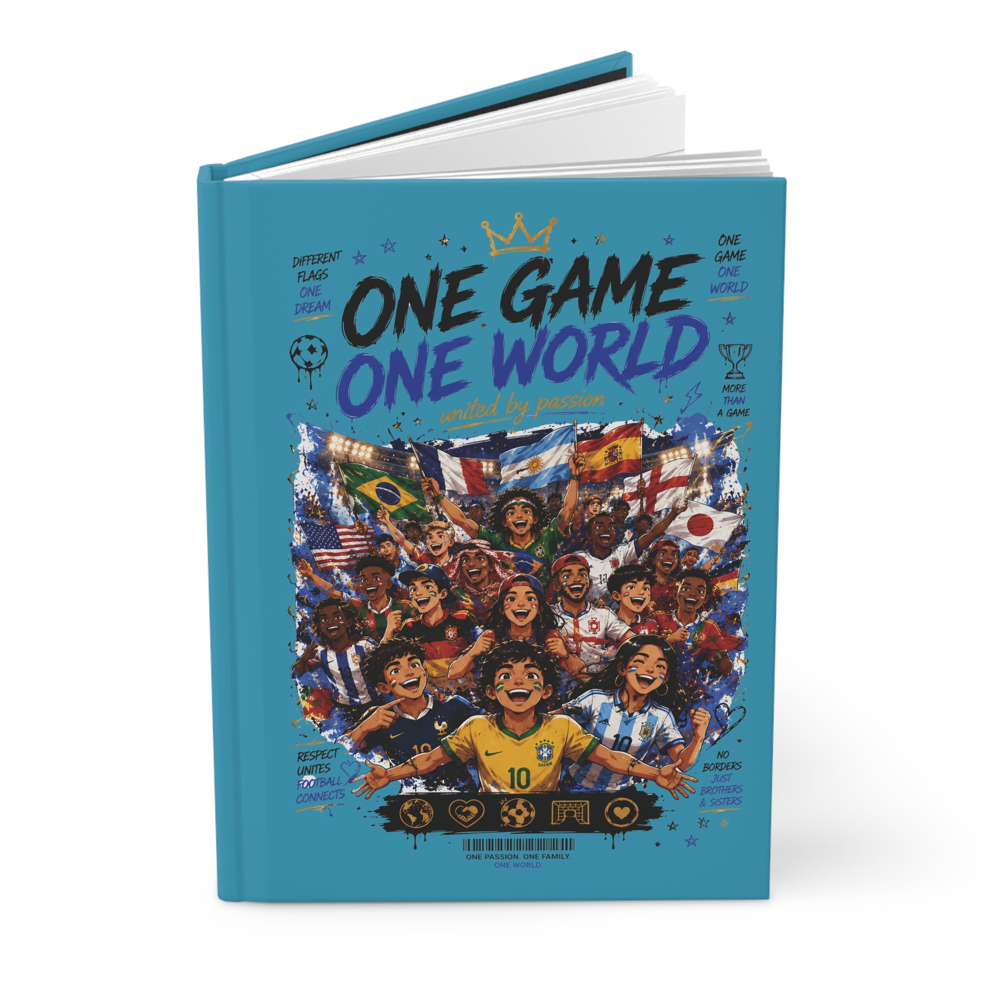 One Game One World Hardcover Journal — Soccer World Cup Team Fans Notebook (Custom Name & Number)